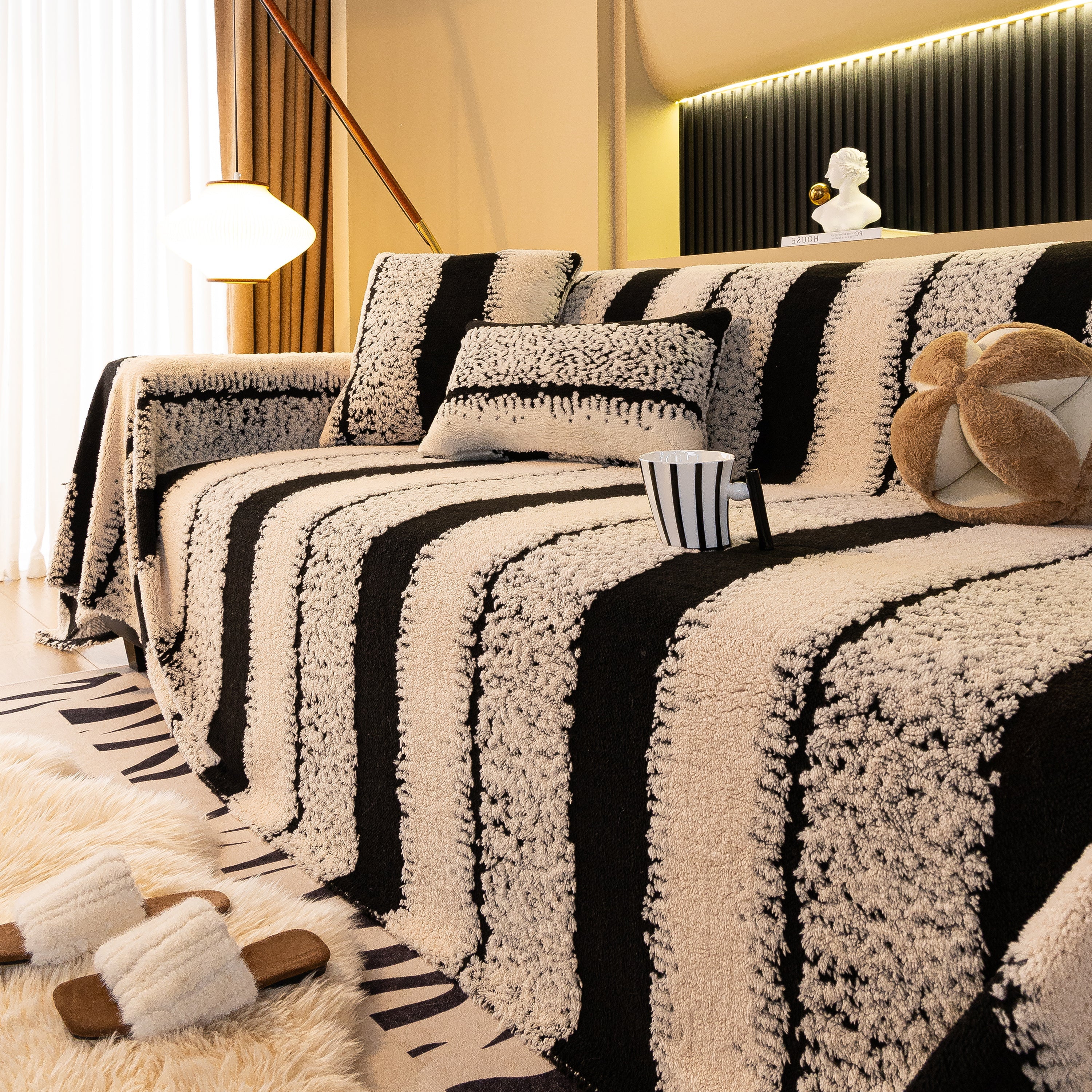 Thickened Coral Fleece Sofa Throw Cover Slipcover Warm Jacquard Cozy Couch Cover Blankets - Image 24