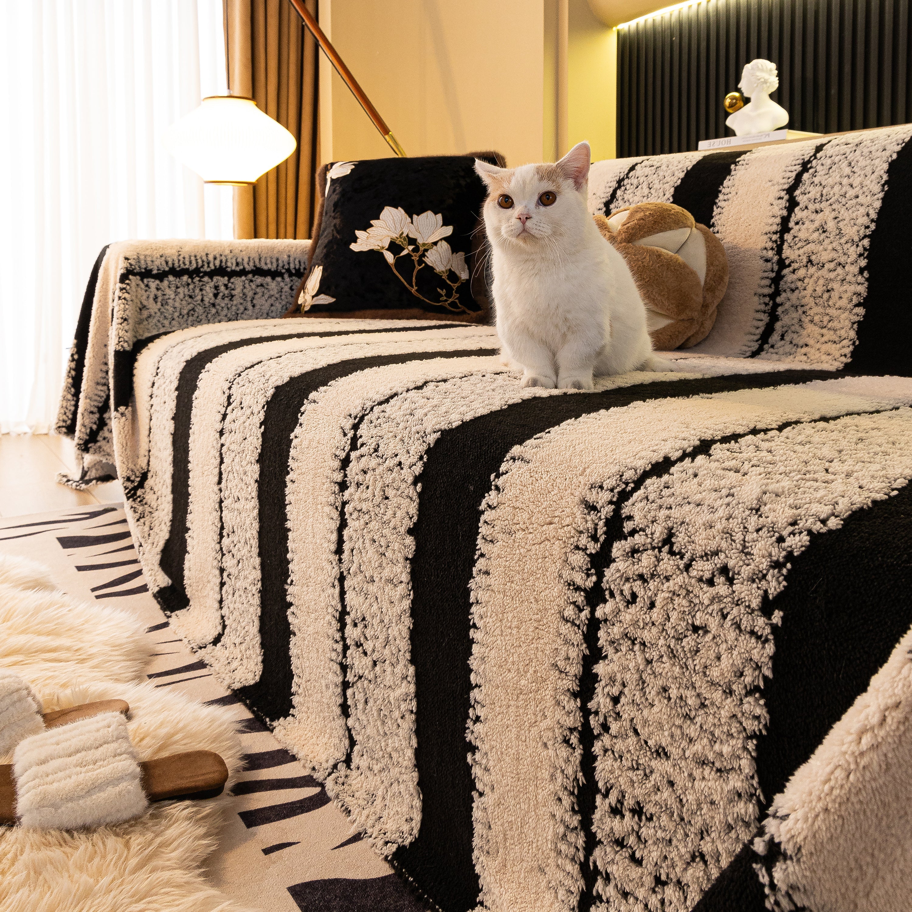 Thickened Coral Fleece Sofa Throw Cover Slipcover Warm Jacquard Cozy Couch Cover Blankets - Image 25