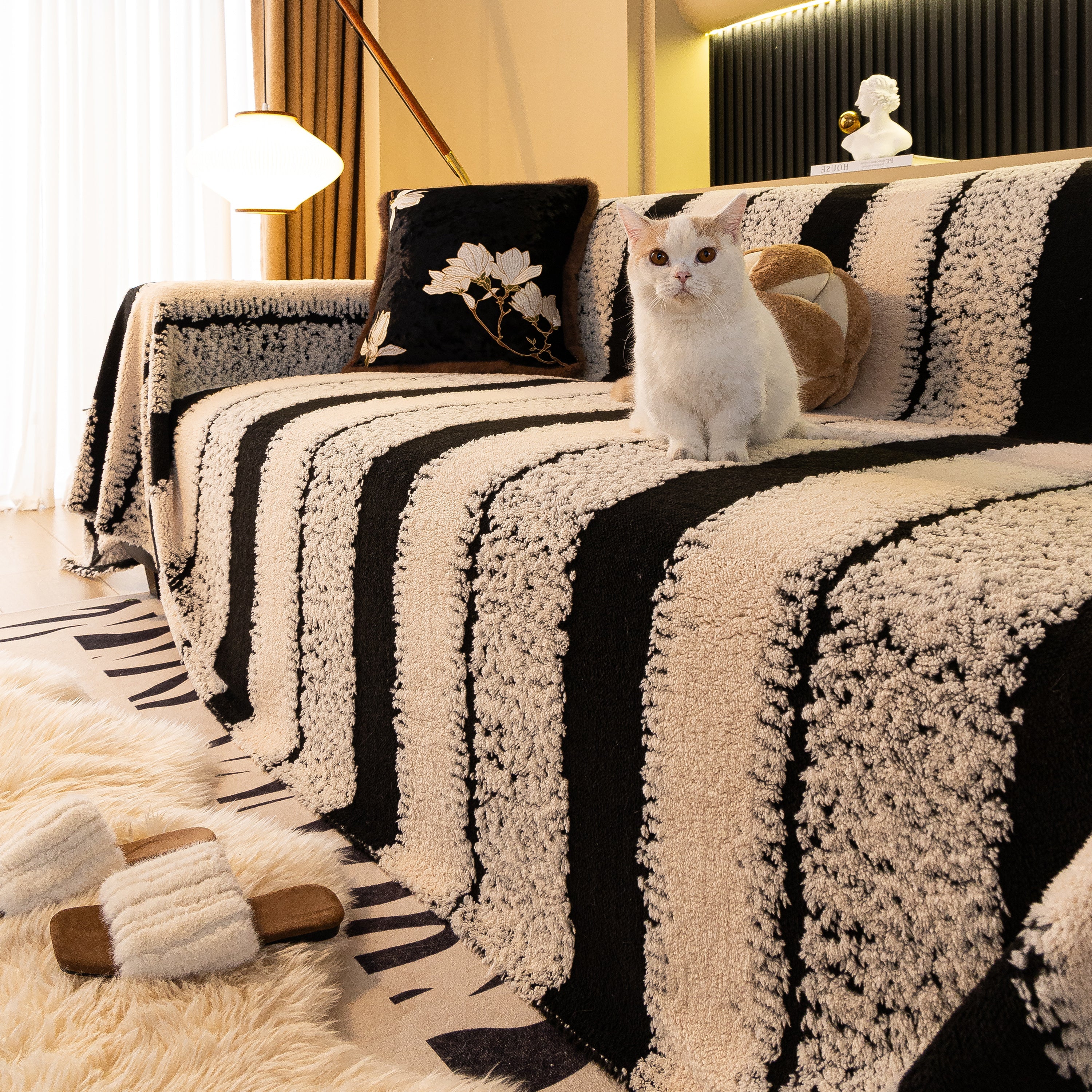Thickened Coral Fleece Sofa Throw Cover Slipcover Warm Jacquard Cozy Couch Cover Blankets - Image 26