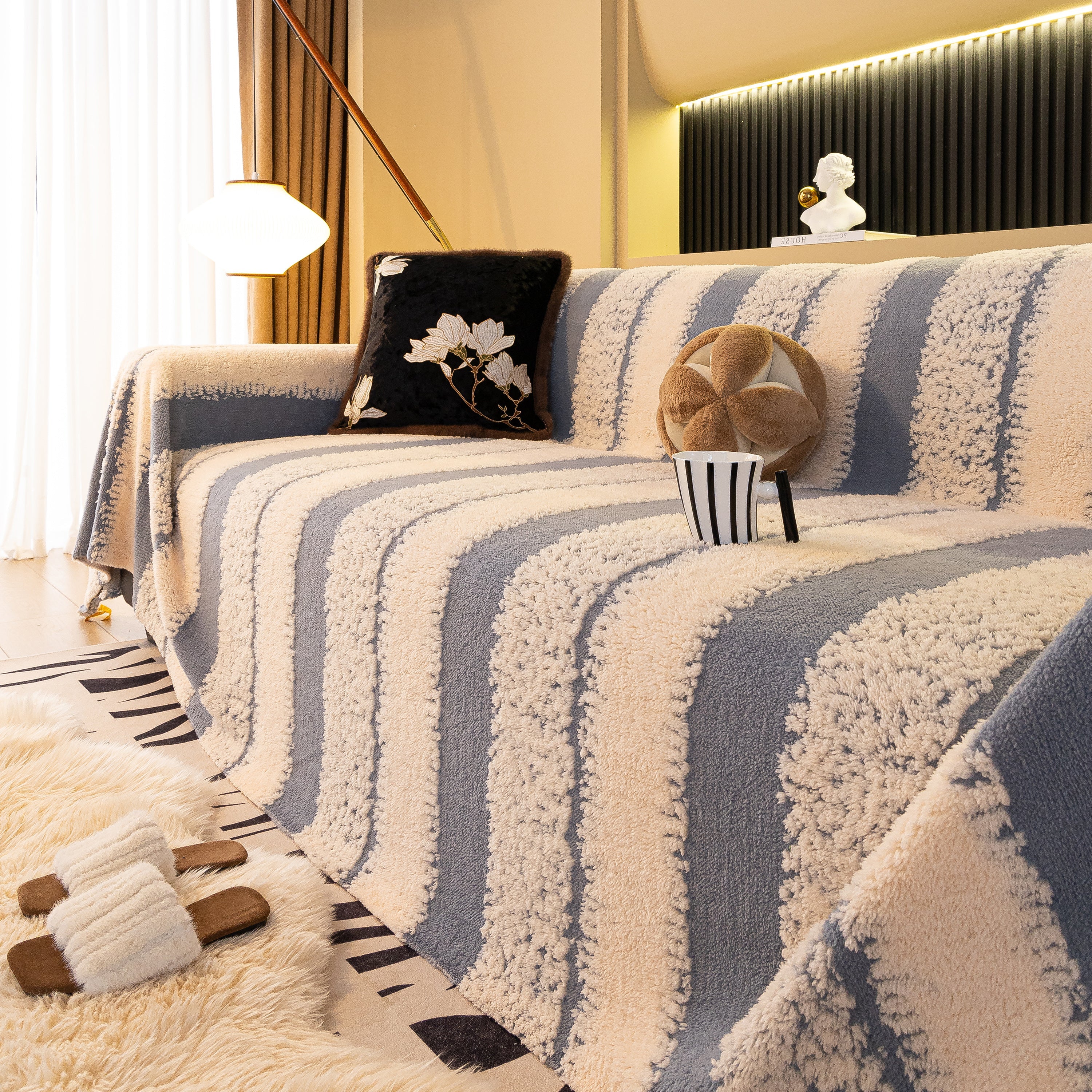 Thickened Coral Fleece Sofa Throw Cover Slipcover Warm Jacquard Cozy Couch Cover Blankets - Image 27