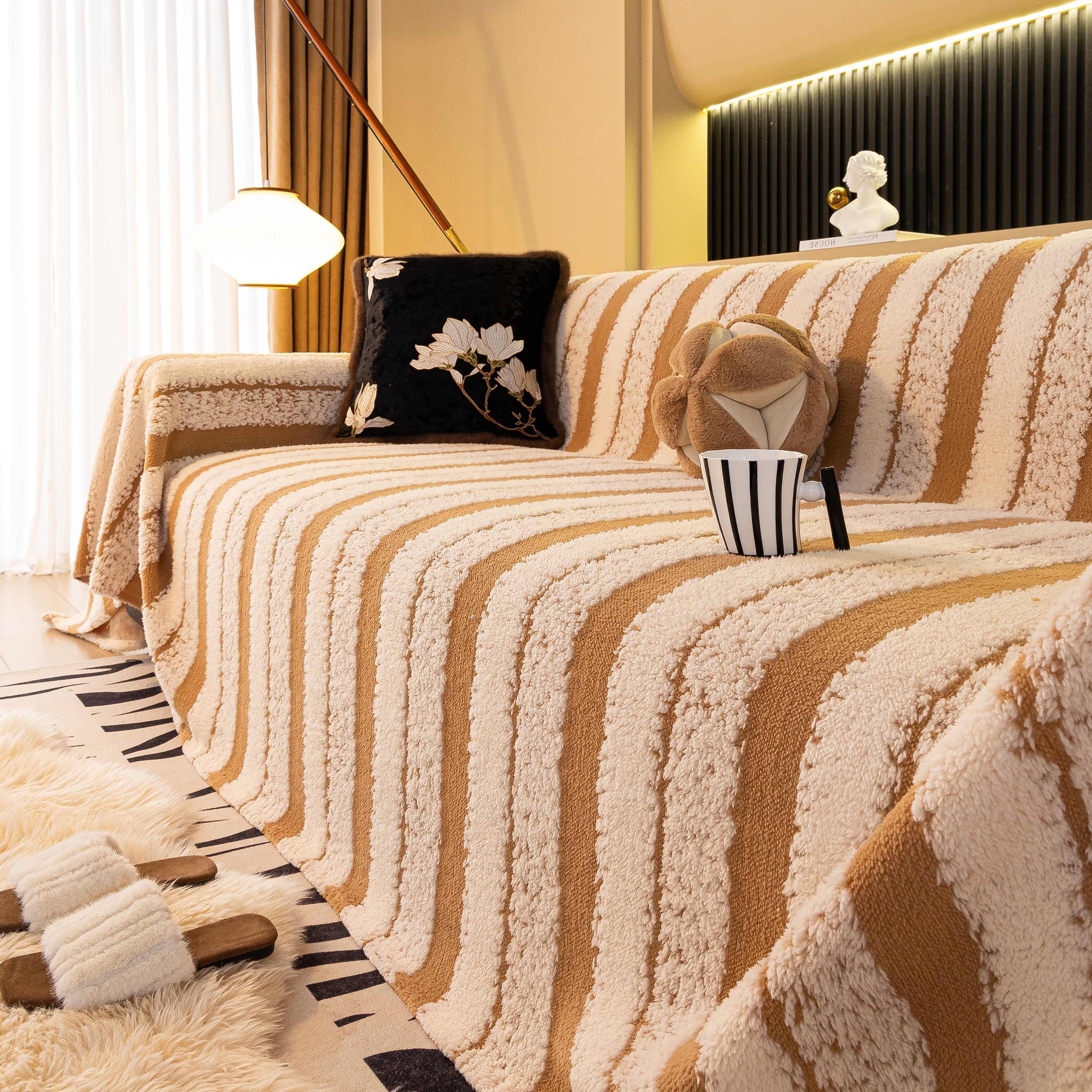 Thickened Coral Fleece Sofa Throw Cover Slipcover Warm Jacquard Cozy Couch Cover Blankets - Image 28