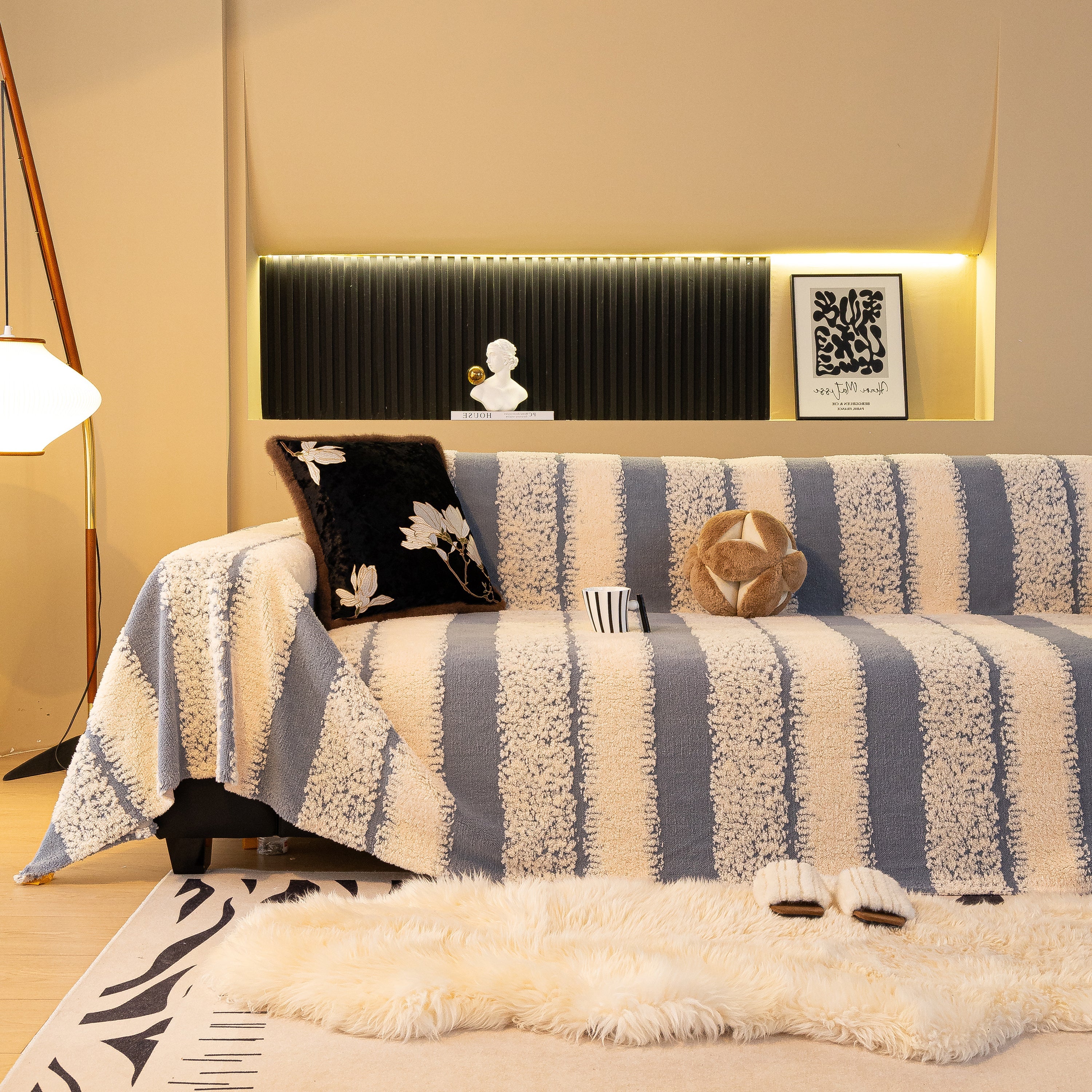 Thickened Coral Fleece Sofa Throw Cover Slipcover Warm Jacquard Cozy Couch Cover Blankets - Image 29