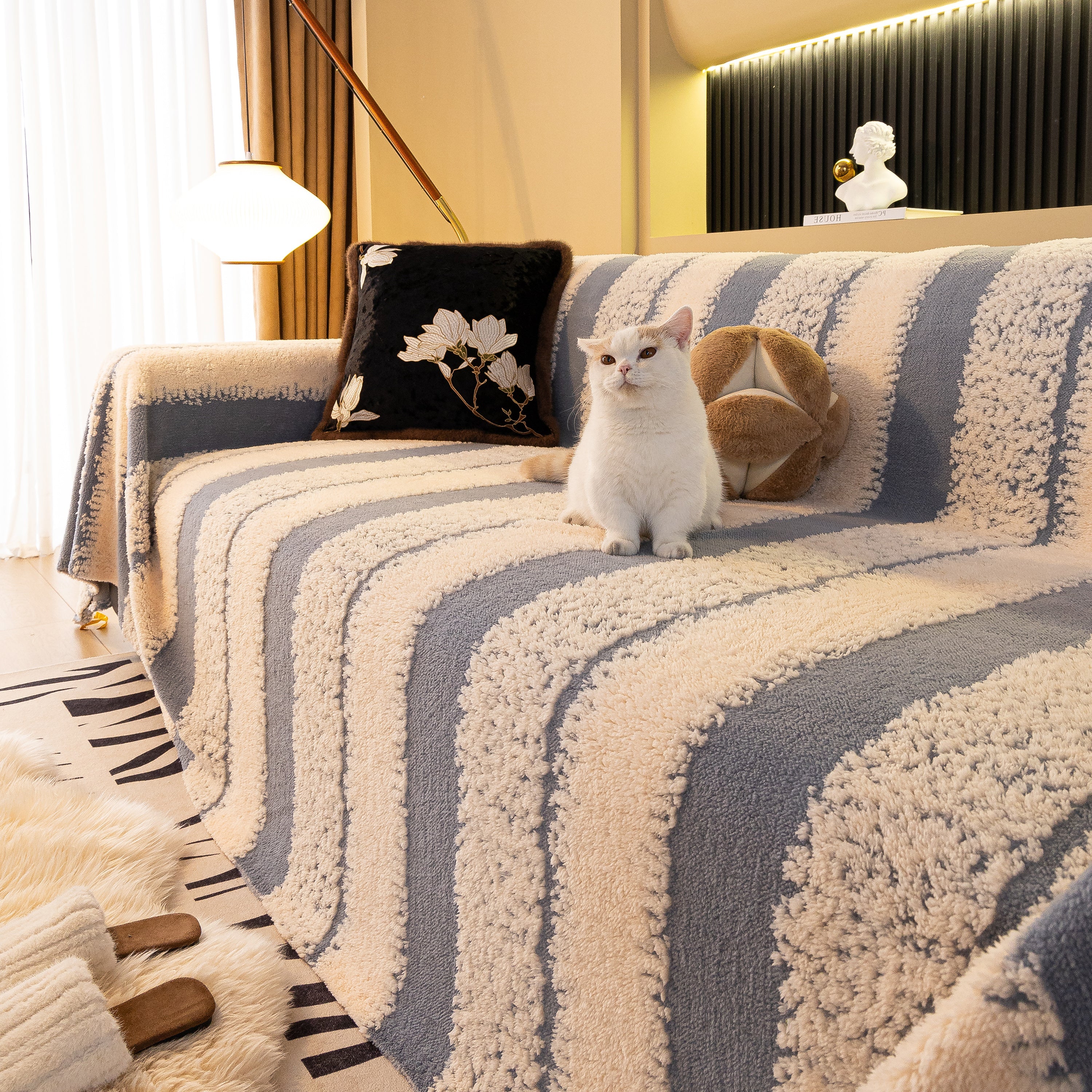 Thickened Coral Fleece Sofa Throw Cover Slipcover Warm Jacquard Cozy Couch Cover Blankets - Image 30