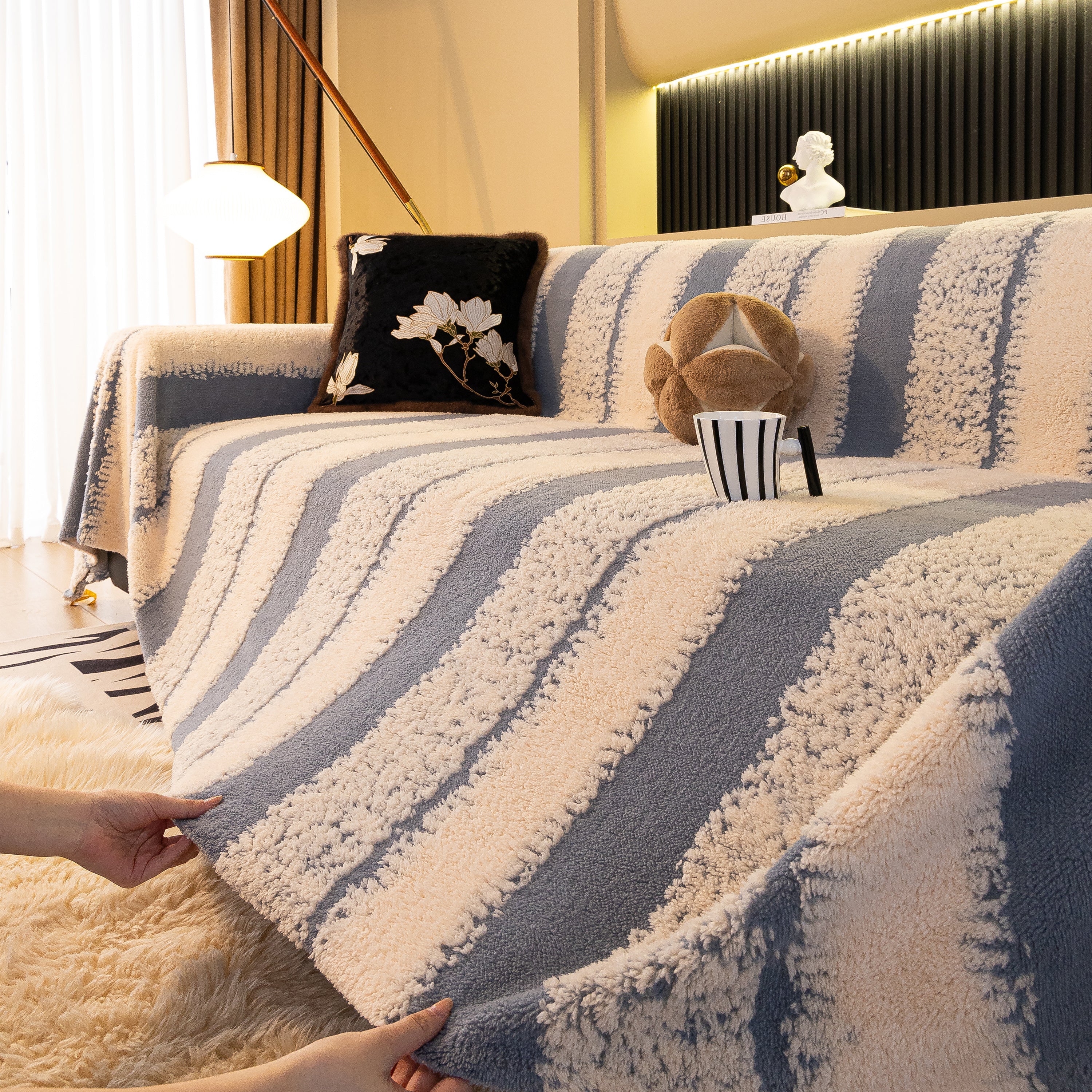Thickened Coral Fleece Sofa Throw Cover Slipcover Warm Jacquard Cozy Couch Cover Blankets - Image 37