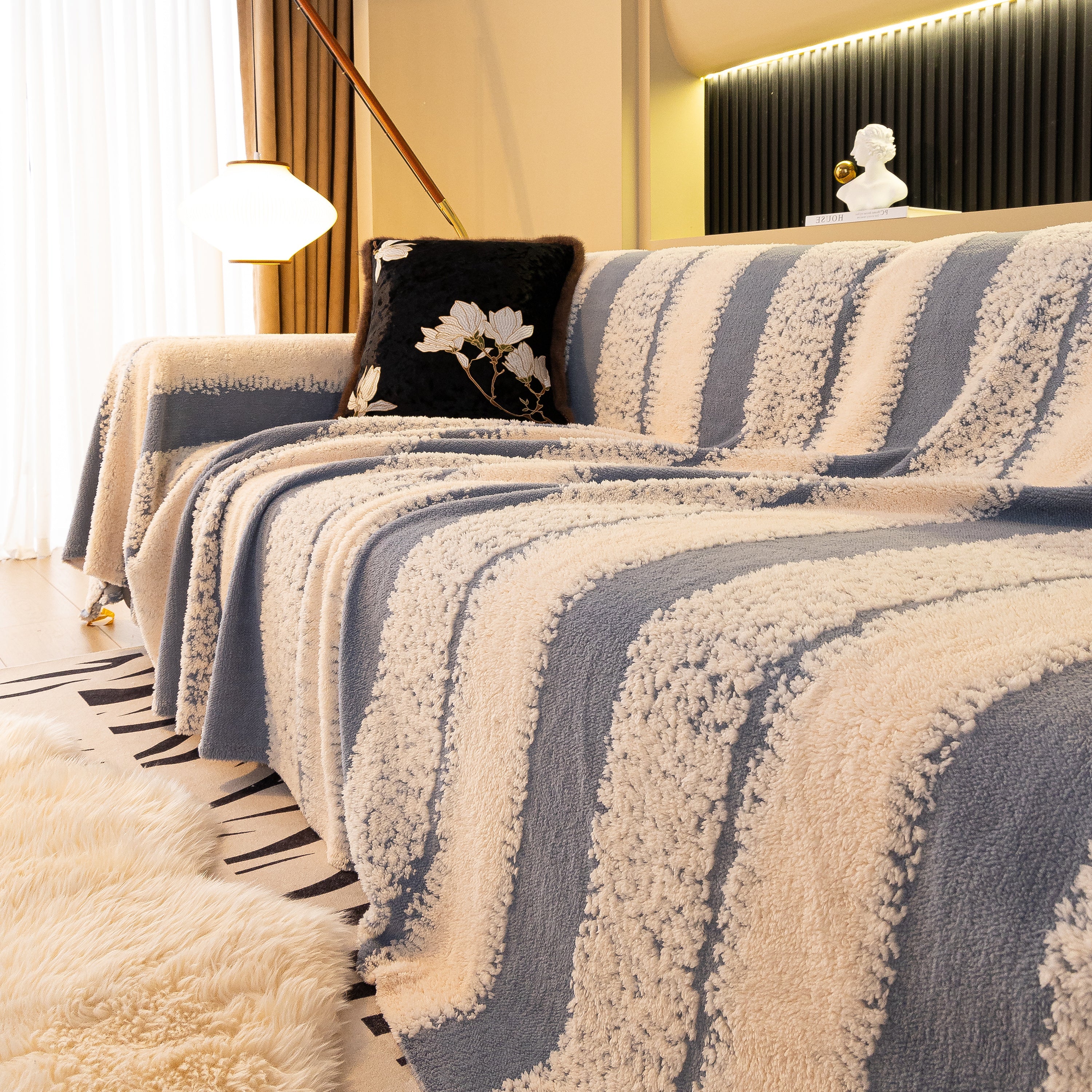 Thickened Coral Fleece Sofa Throw Cover Slipcover Warm Jacquard Cozy Couch Cover Blankets - Image 40