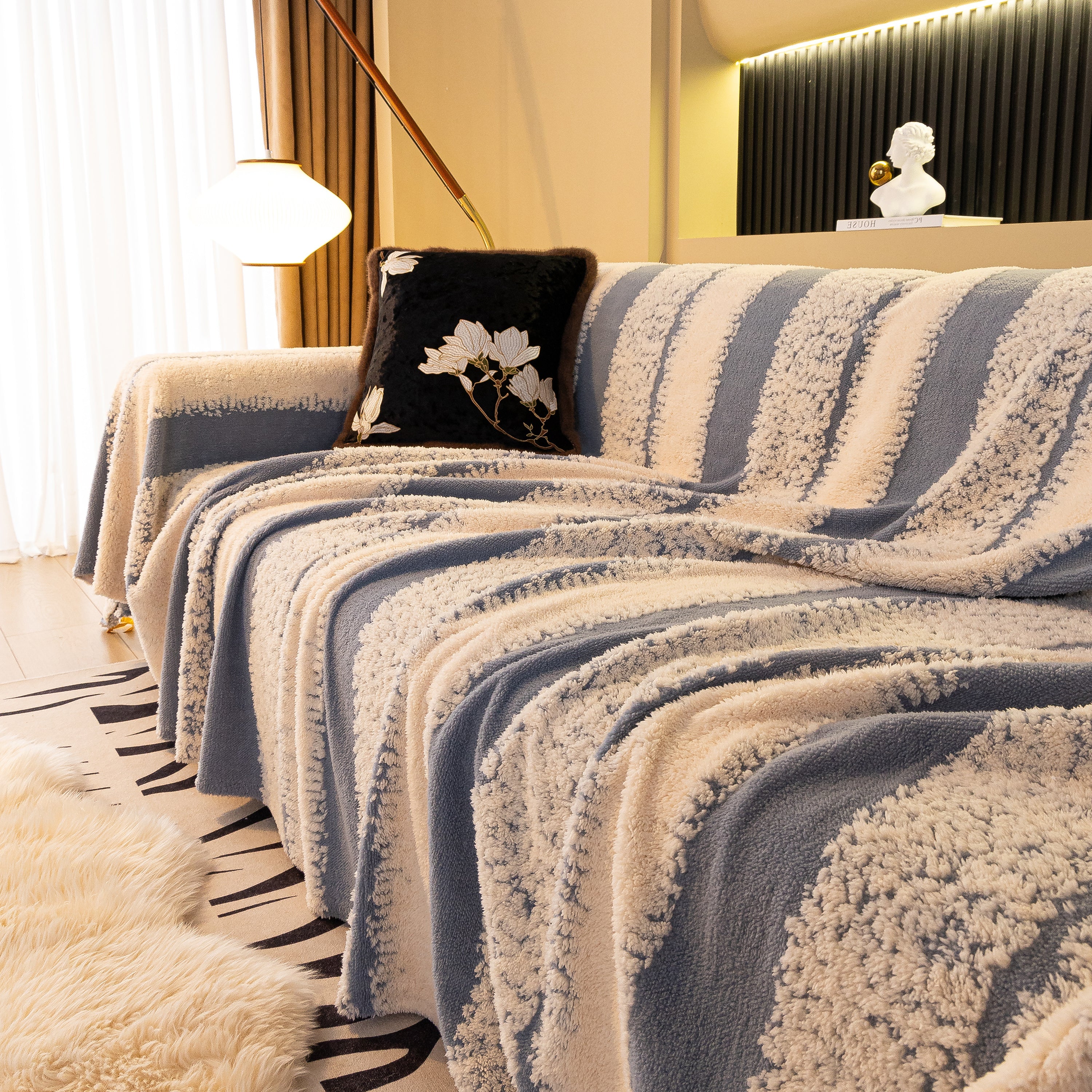 Thickened Coral Fleece Sofa Throw Cover Slipcover Warm Jacquard Cozy Couch Cover Blankets - Image 41
