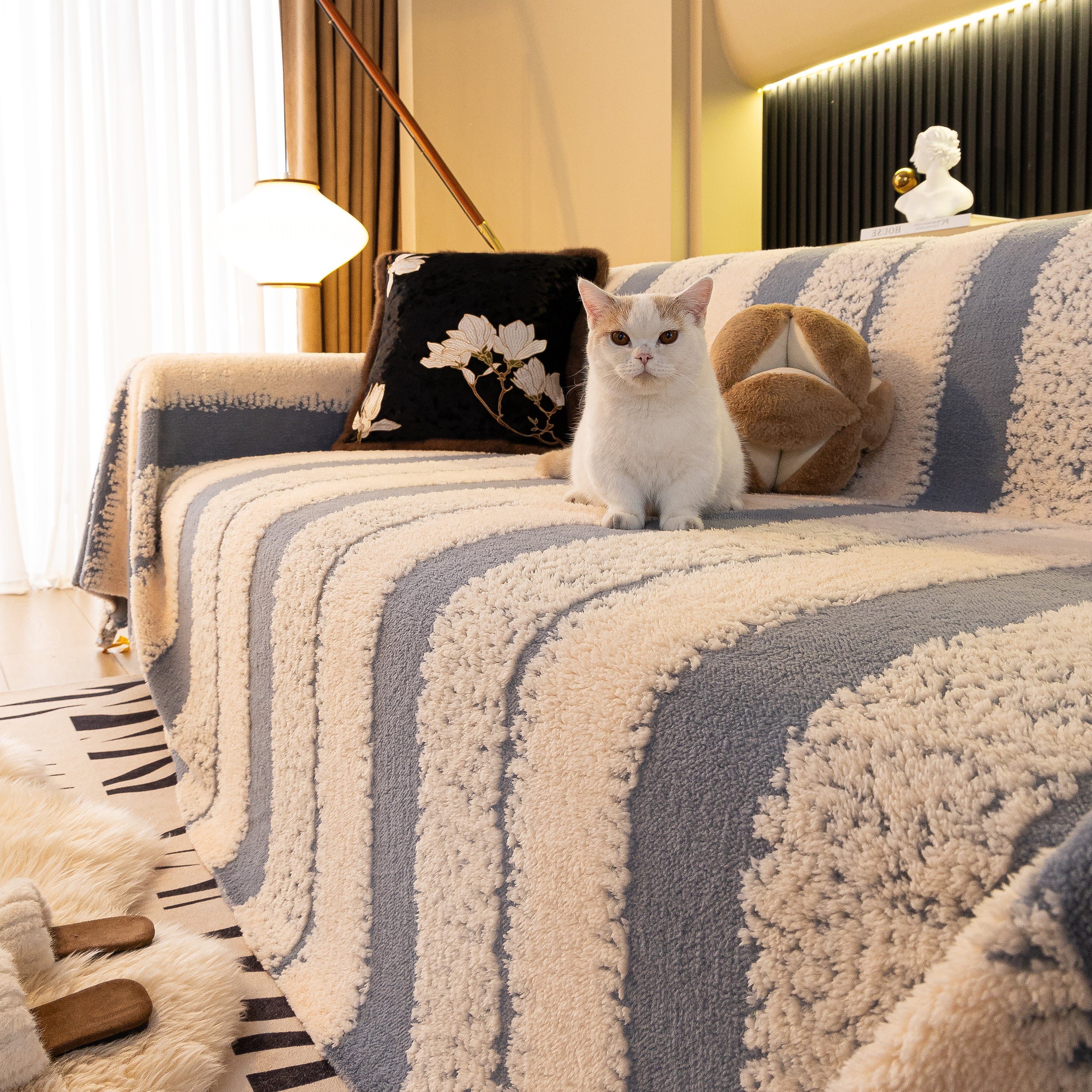 Thickened Coral Fleece Sofa Throw Cover Slipcover Warm Jacquard Cozy Couch Cover Blankets - Image 43