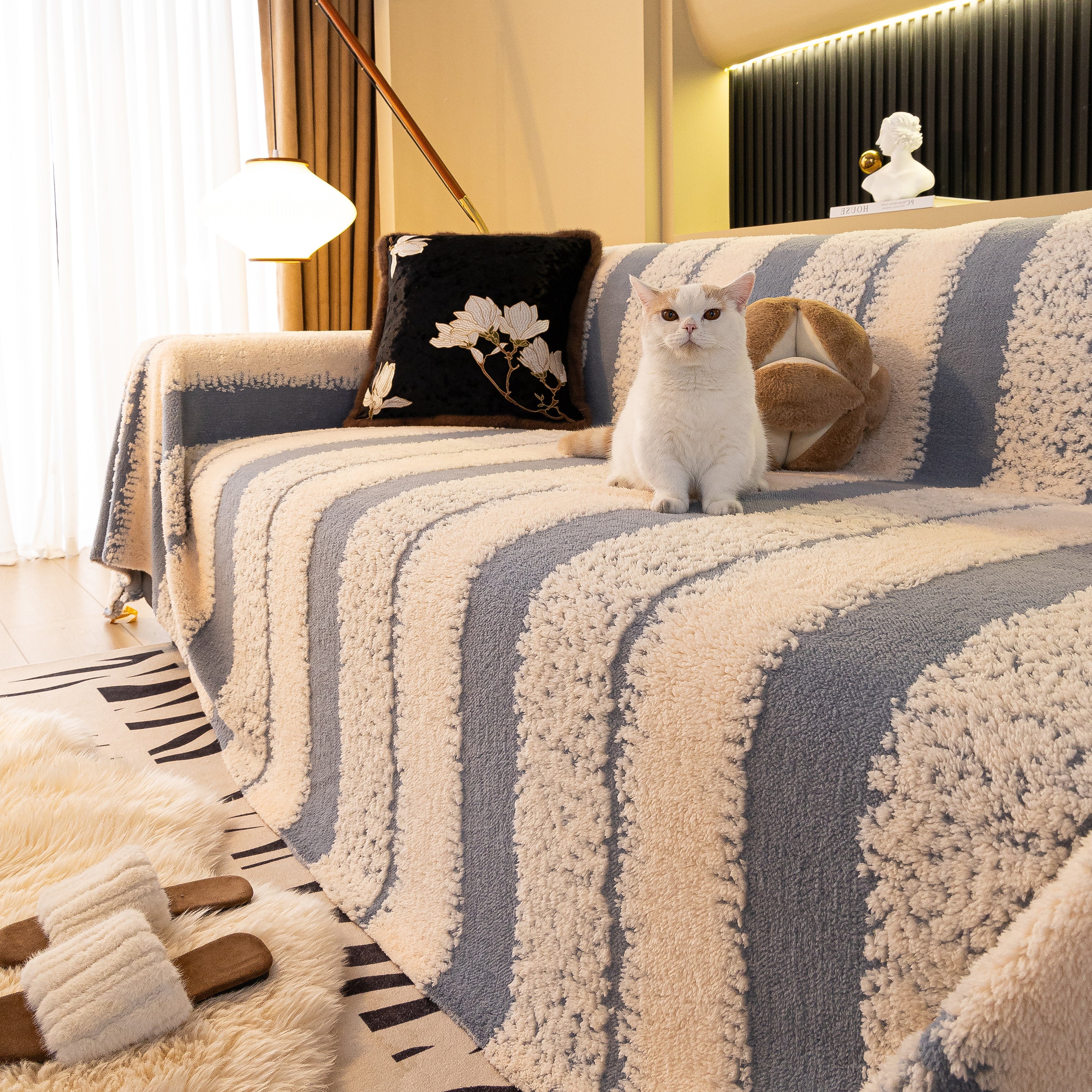 Thickened Coral Fleece Sofa Throw Cover Slipcover Warm Jacquard Cozy Couch Cover Blankets - Image 46