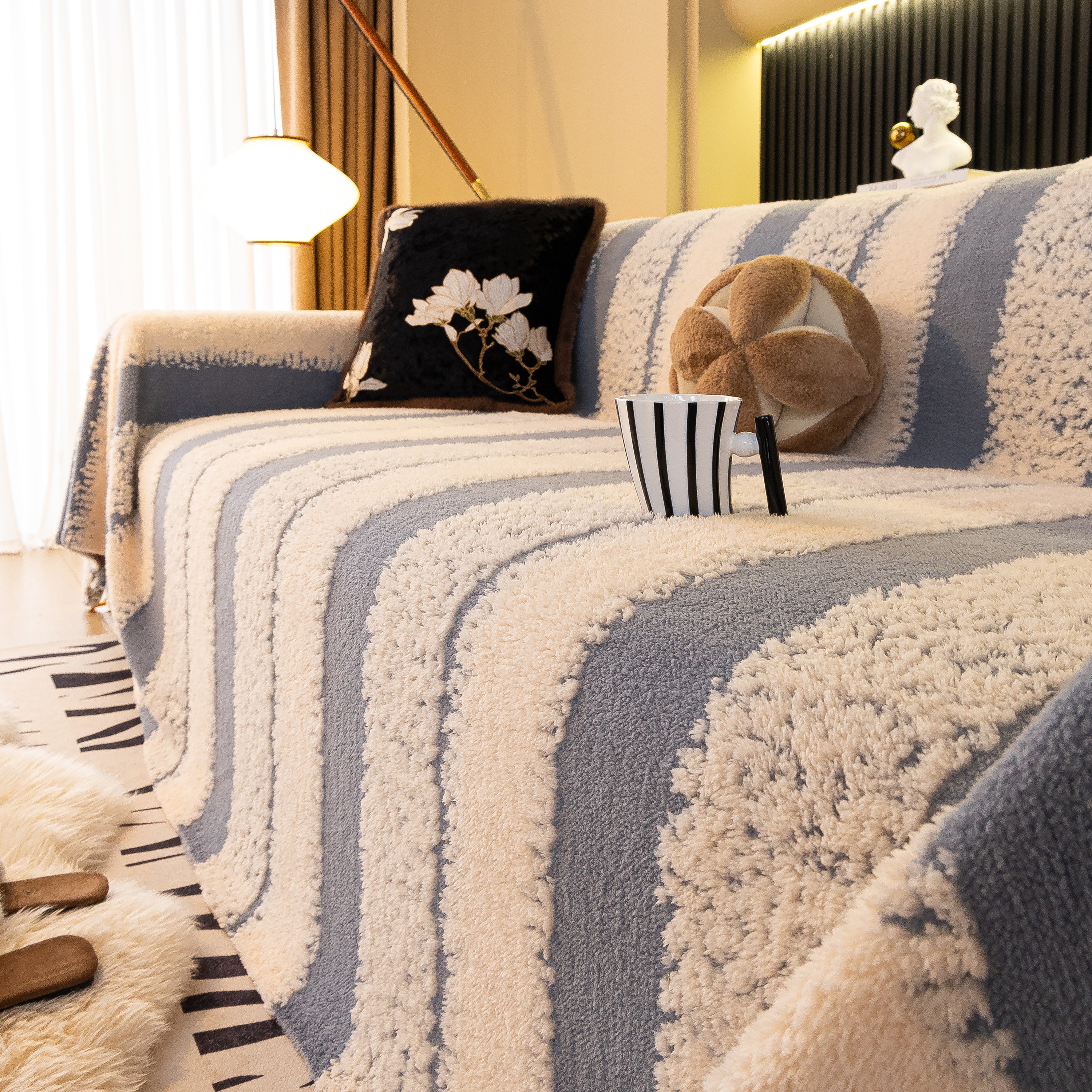 Thickened Coral Fleece Sofa Throw Cover Slipcover Warm Jacquard Cozy Couch Cover Blankets - Image 47