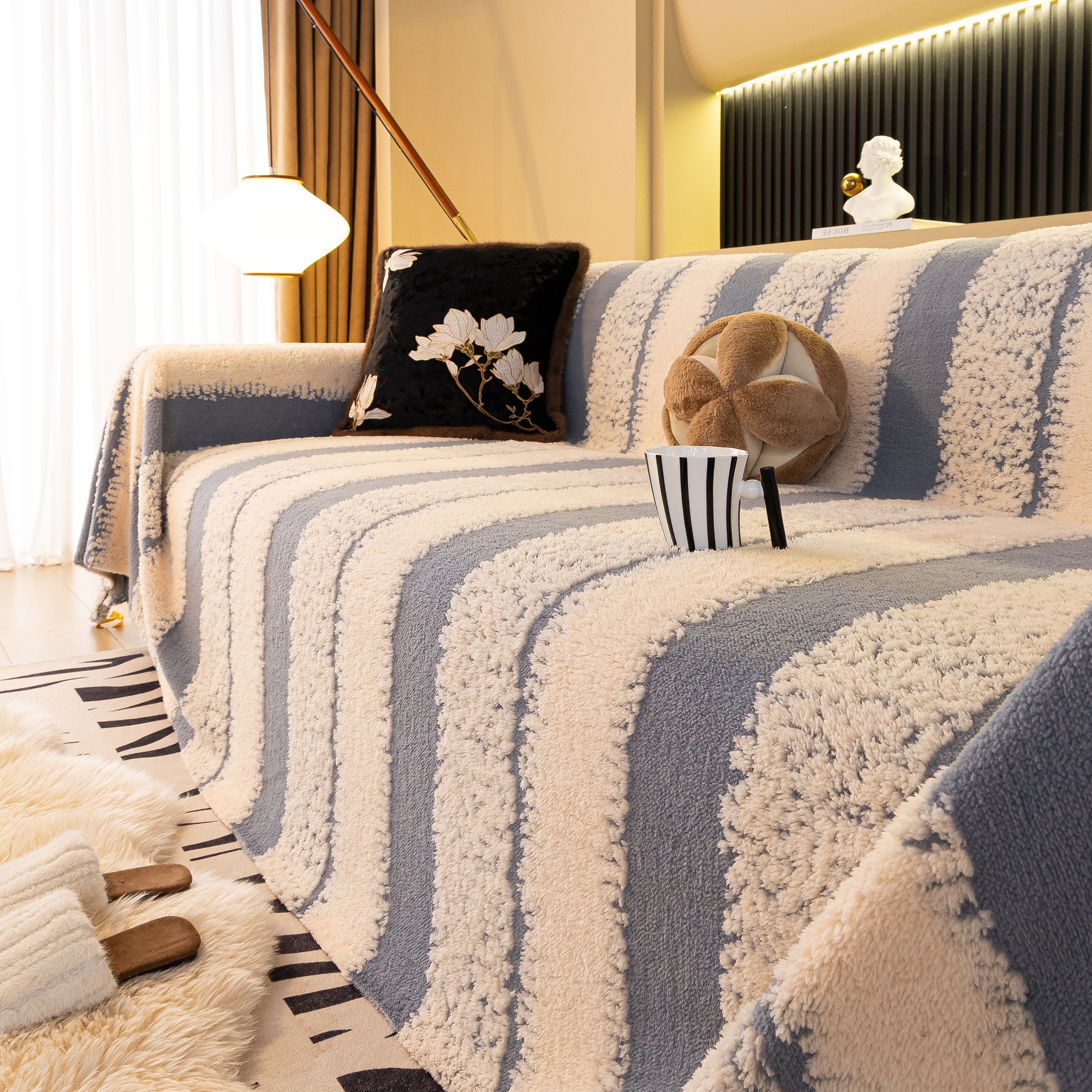 Thickened Coral Fleece Sofa Throw Cover Slipcover Warm Jacquard Cozy Couch Cover Blankets - Image 48