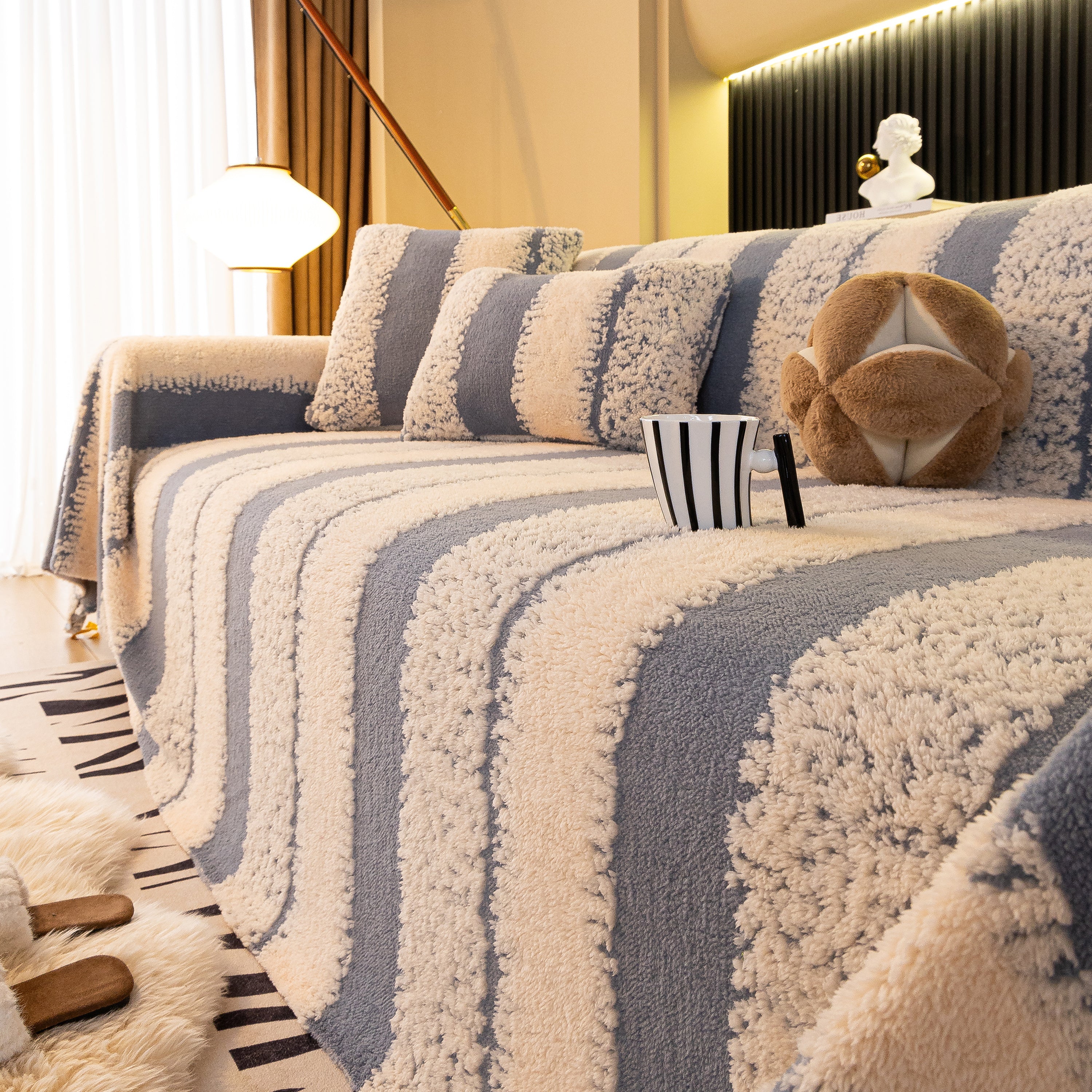 Thickened Coral Fleece Sofa Throw Cover Slipcover Warm Jacquard Cozy Couch Cover Blankets - Image 49