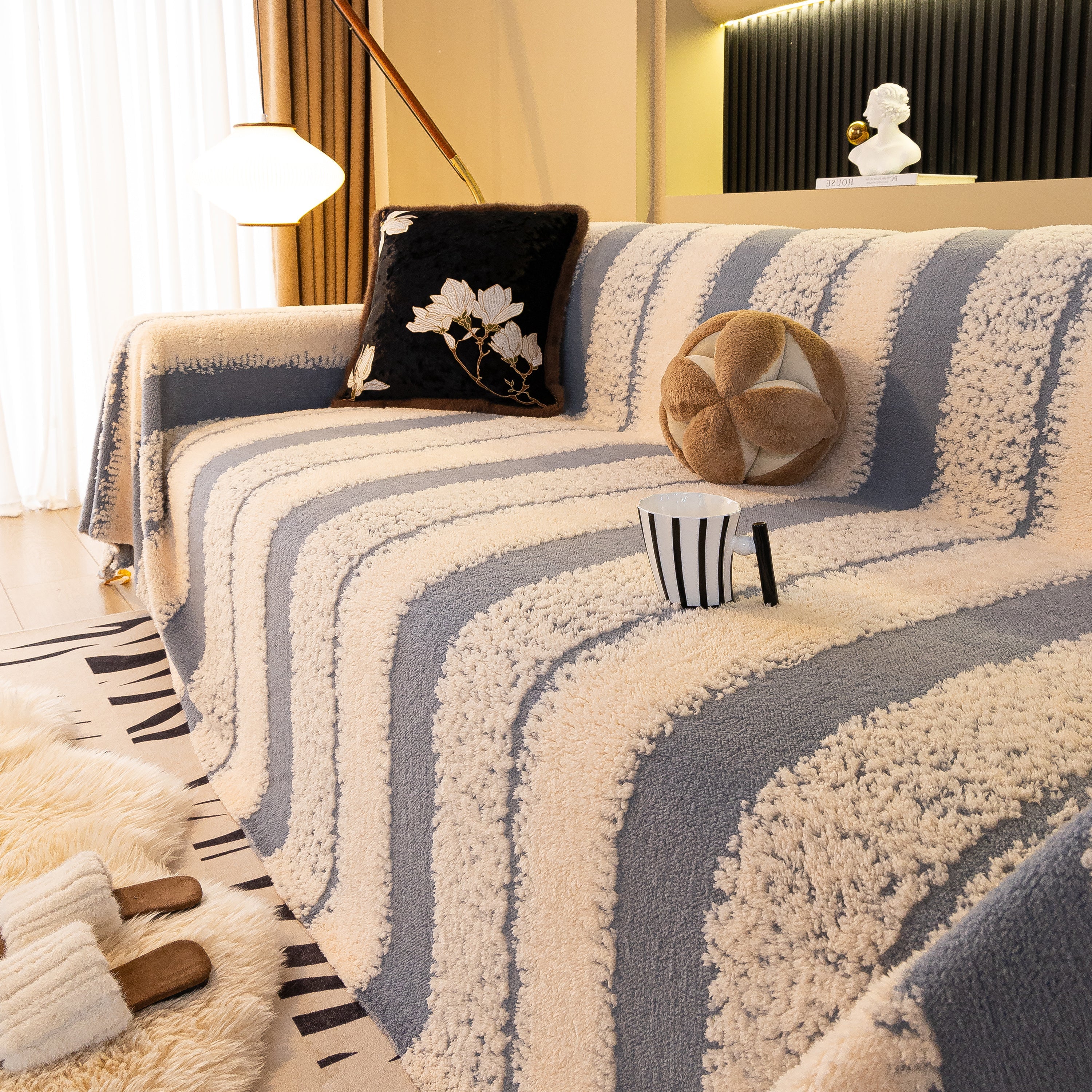 Thickened Coral Fleece Sofa Throw Cover Slipcover Warm Jacquard Cozy Couch Cover Blankets - Image 50