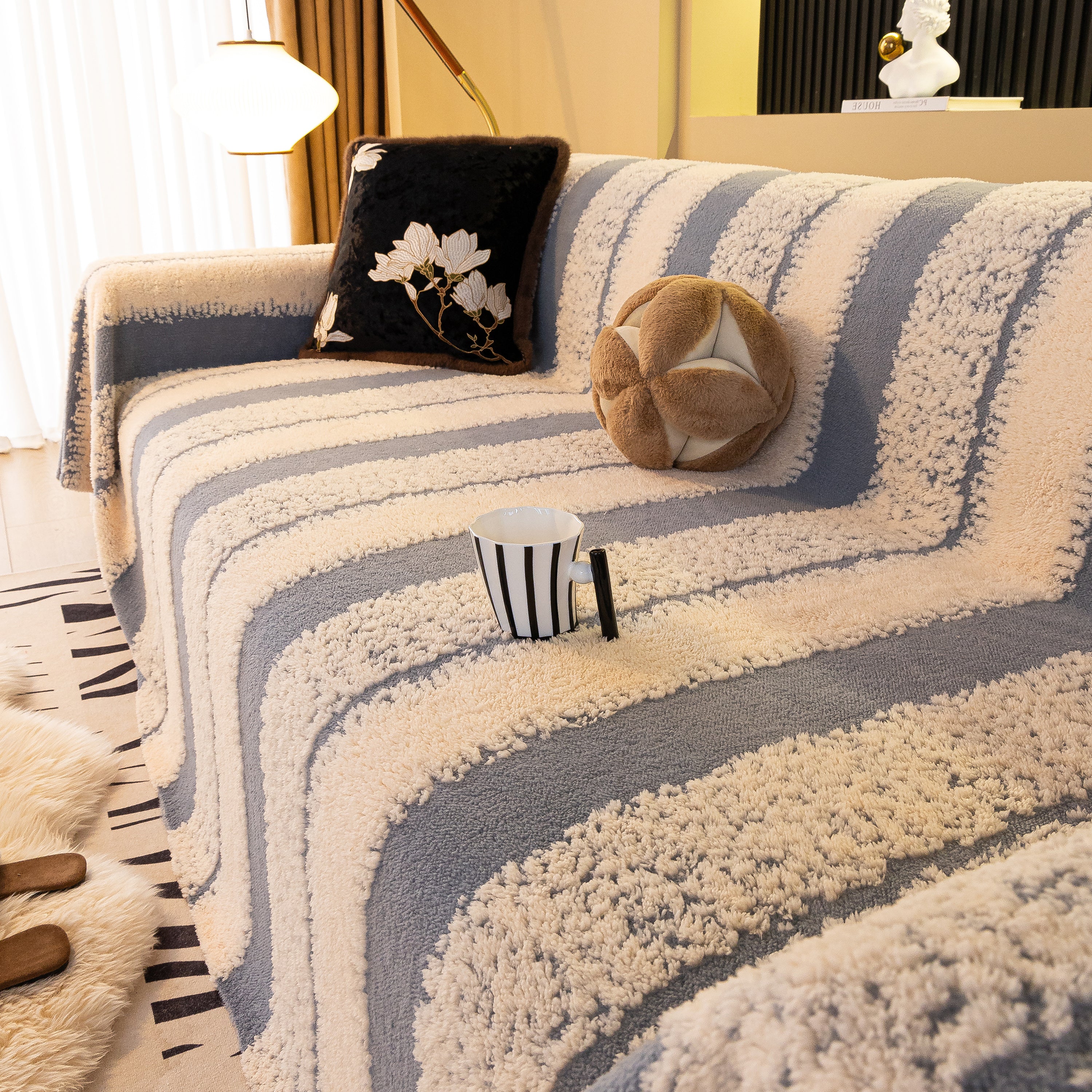 Thickened Coral Fleece Sofa Throw Cover Slipcover Warm Jacquard Cozy Couch Cover Blankets - Image 51