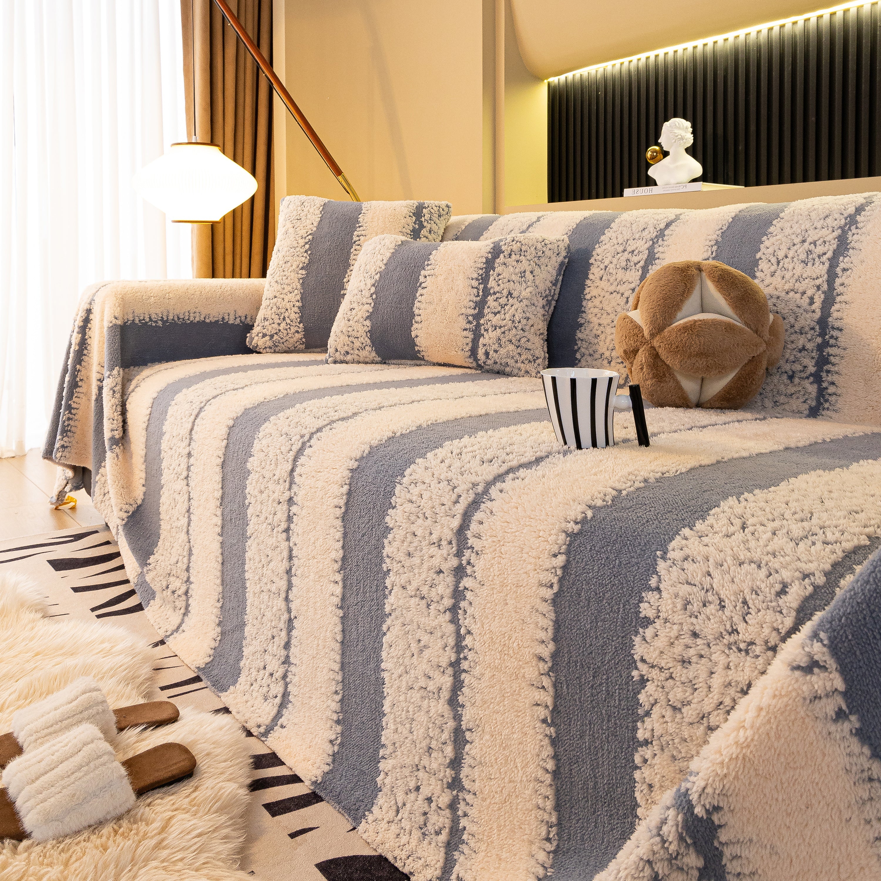 Thickened Coral Fleece Sofa Throw Cover Slipcover Warm Jacquard Cozy Couch Cover Blankets - Image 52