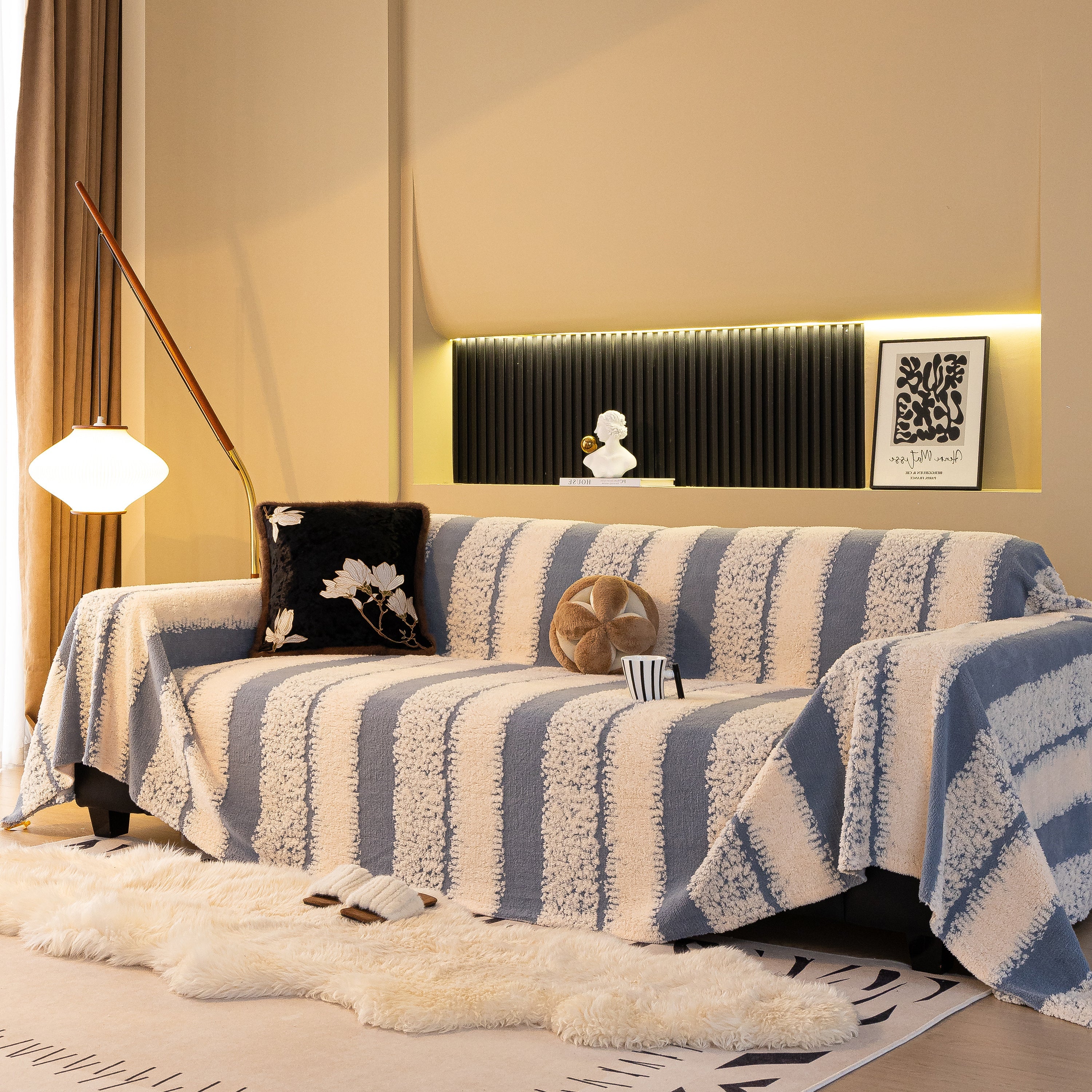 Thickened Coral Fleece Sofa Throw Cover Slipcover Warm Jacquard Cozy Couch Cover Blankets - Image 53