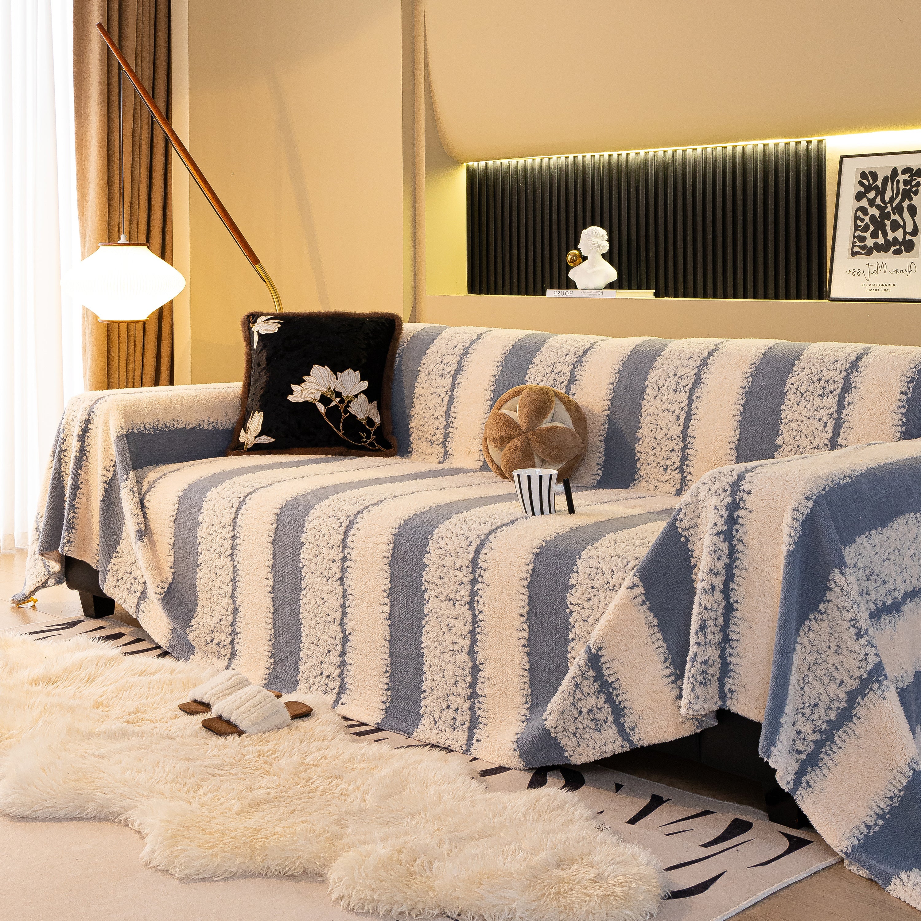 Thickened Coral Fleece Sofa Throw Cover Slipcover Warm Jacquard Cozy Couch Cover Blankets - Image 54