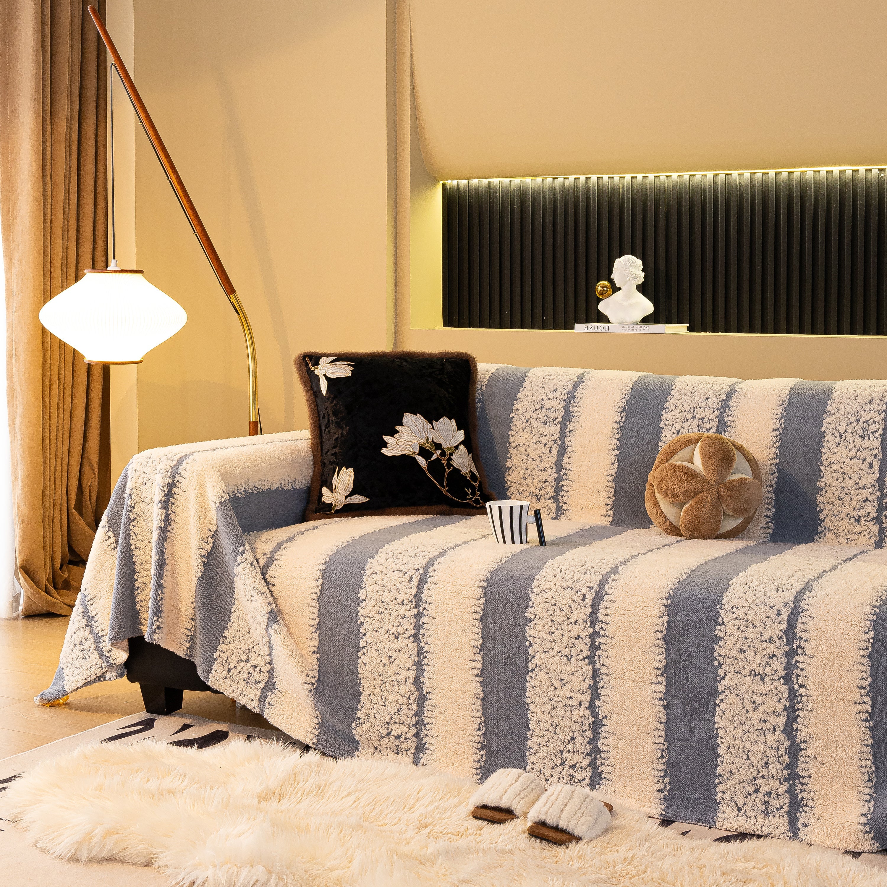 Thickened Coral Fleece Sofa Throw Cover Slipcover Warm Jacquard Cozy Couch Cover Blankets - Image 55