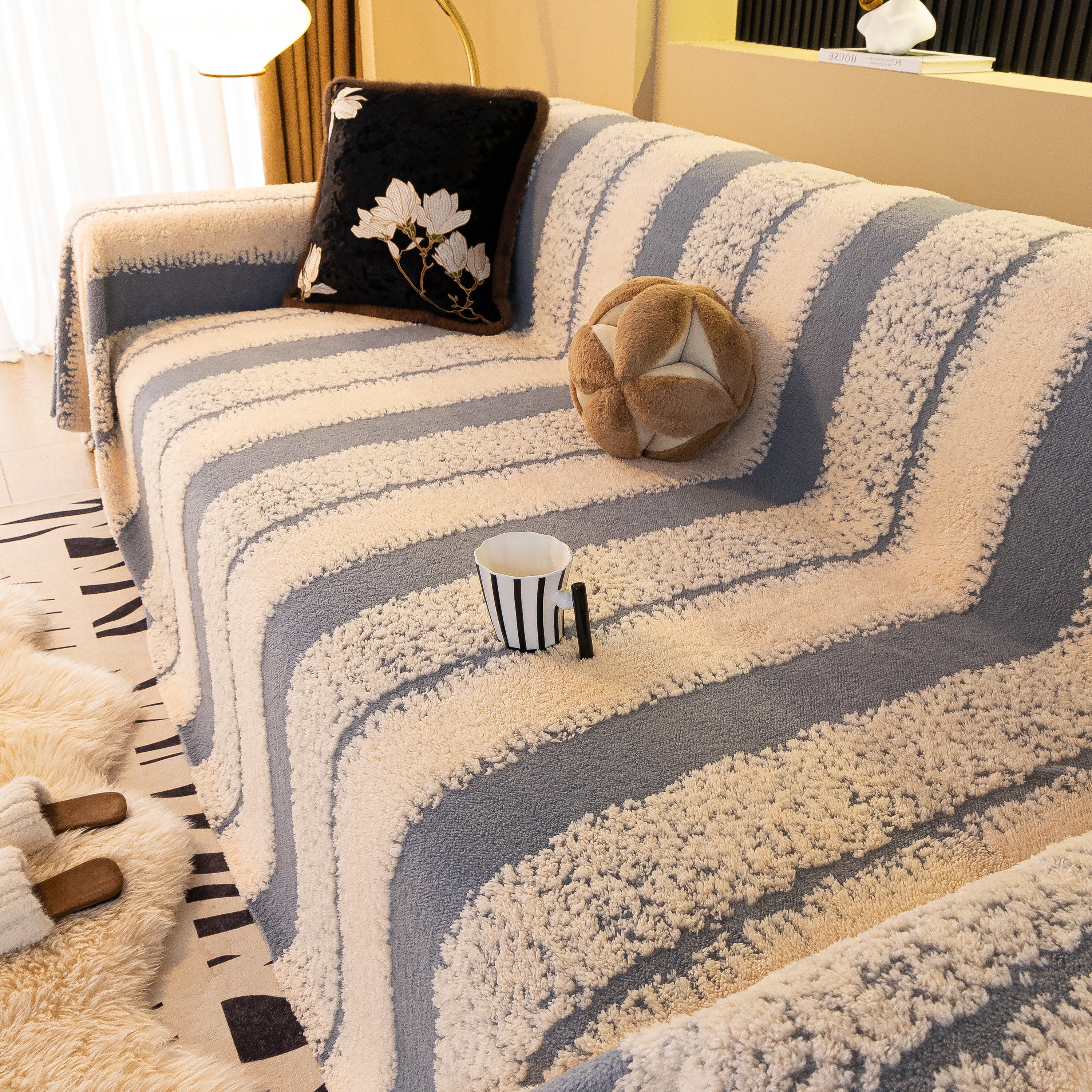 Thickened Coral Fleece Sofa Throw Cover Slipcover Warm Jacquard Cozy Couch Cover Blankets - Image 56