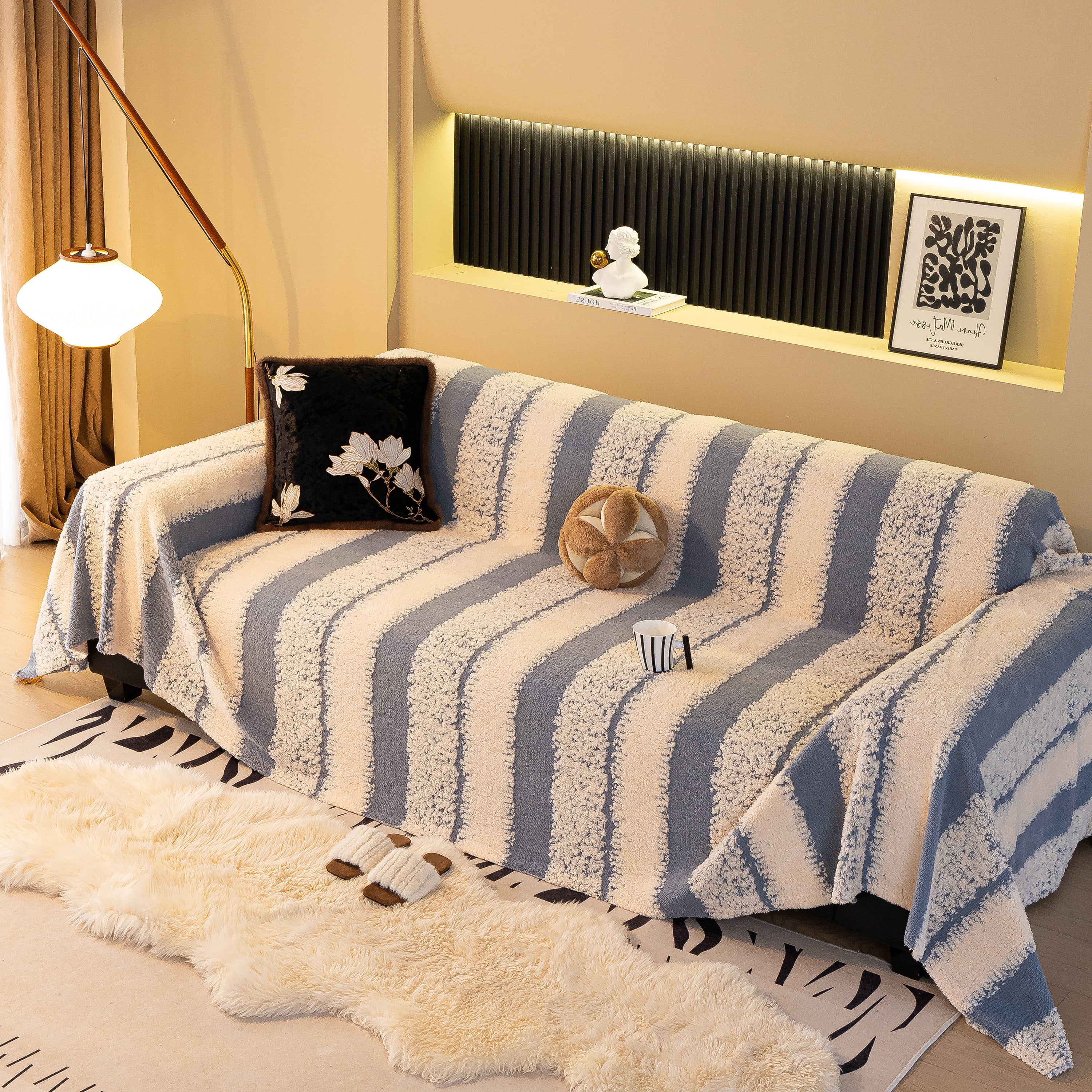 Thickened Coral Fleece Sofa Throw Cover Slipcover Warm Jacquard Cozy Couch Cover Blankets - Image 57