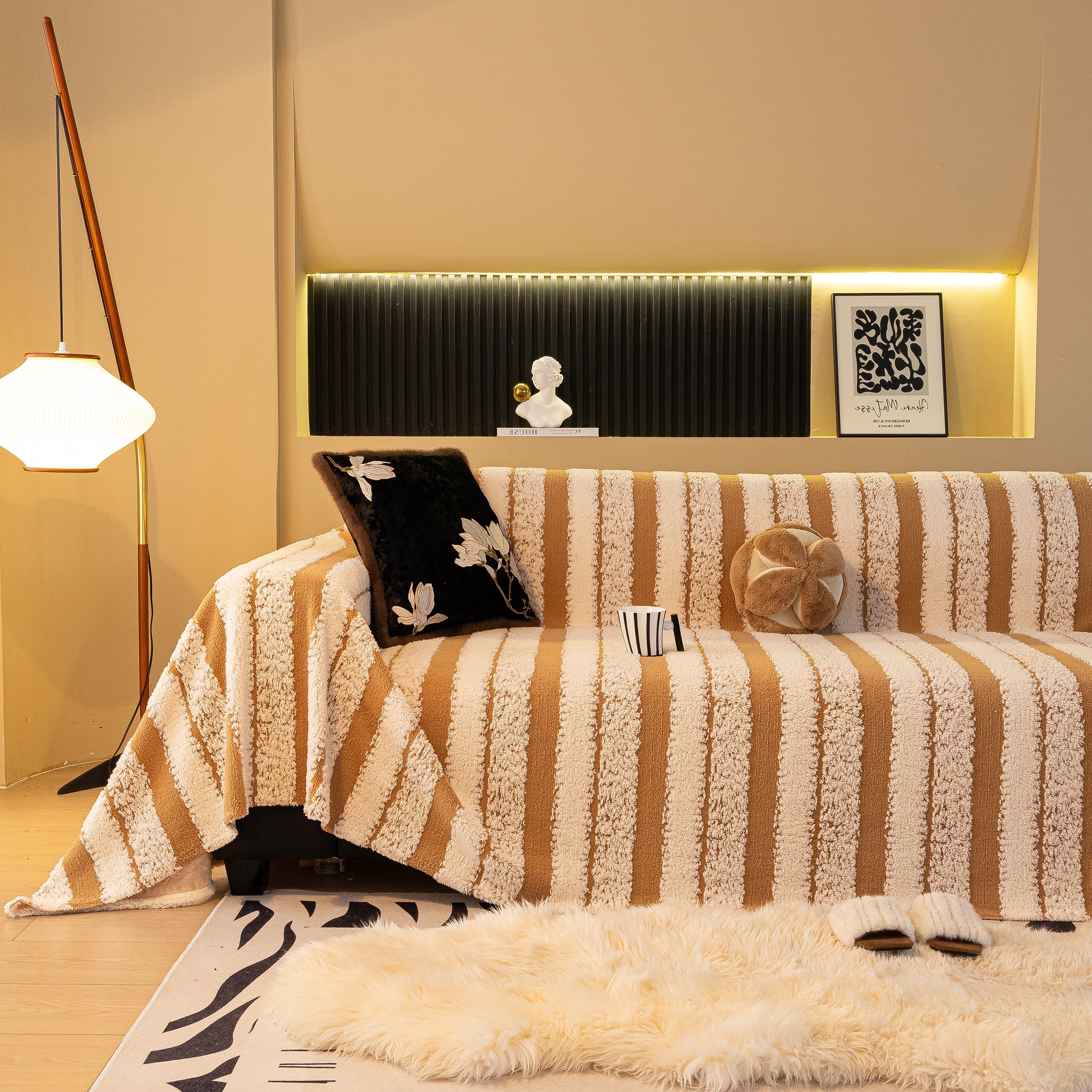 Thickened Coral Fleece Sofa Throw Cover Slipcover Warm Jacquard Cozy Couch Cover Blankets - Image 58