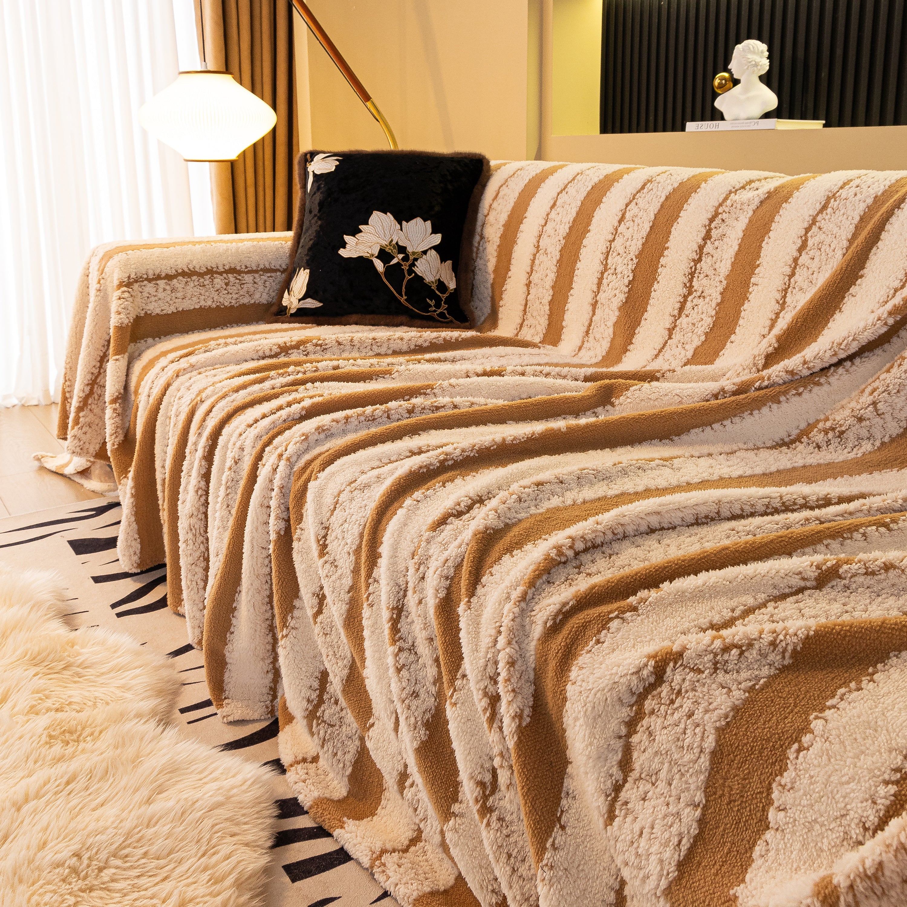 Thickened Coral Fleece Sofa Throw Cover Slipcover Warm Jacquard Cozy Couch Cover Blankets - Image 62