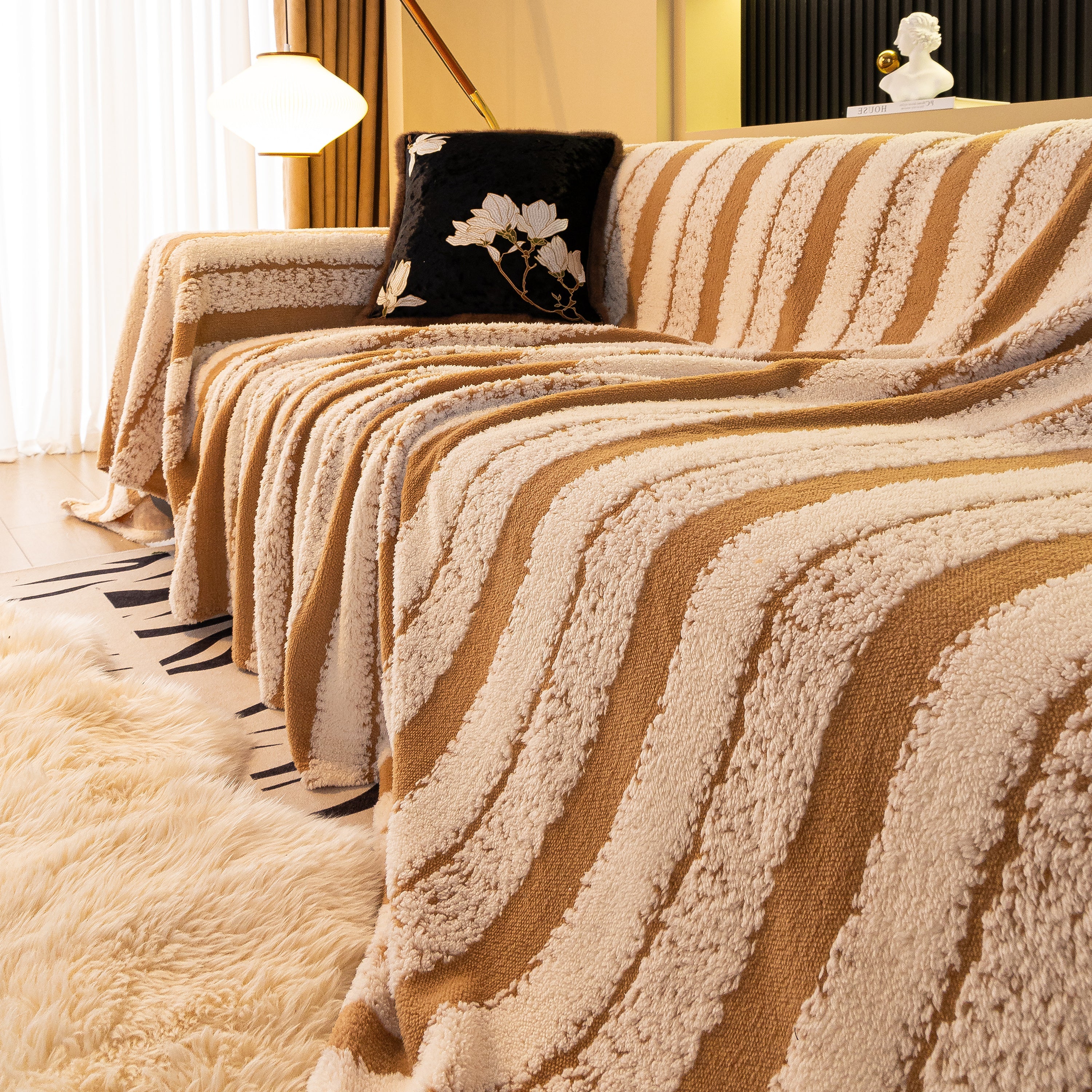 Thickened Coral Fleece Sofa Throw Cover Slipcover Warm Jacquard Cozy Couch Cover Blankets - Image 63