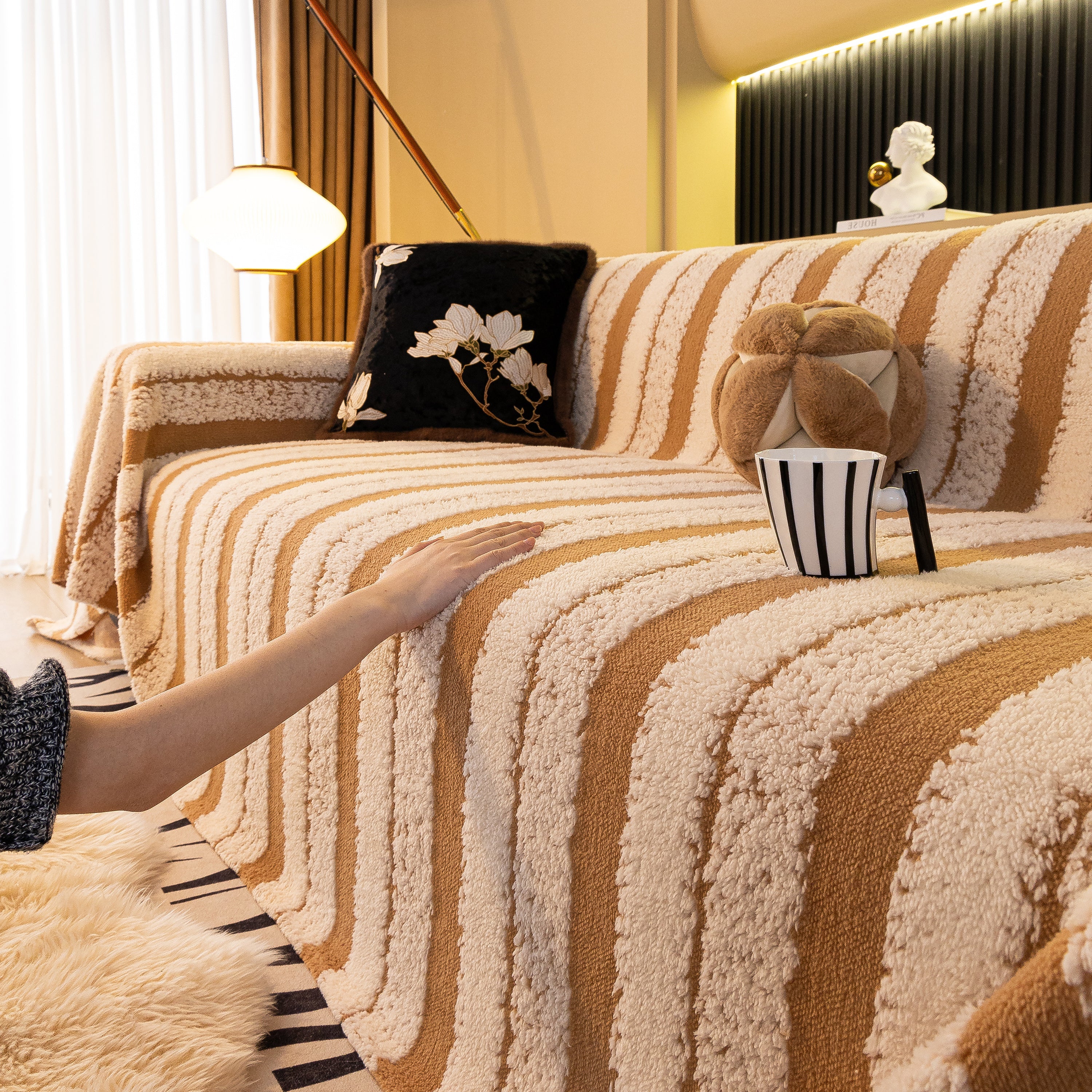 Thickened Coral Fleece Sofa Throw Cover Slipcover Warm Jacquard Cozy Couch Cover Blankets - Image 67