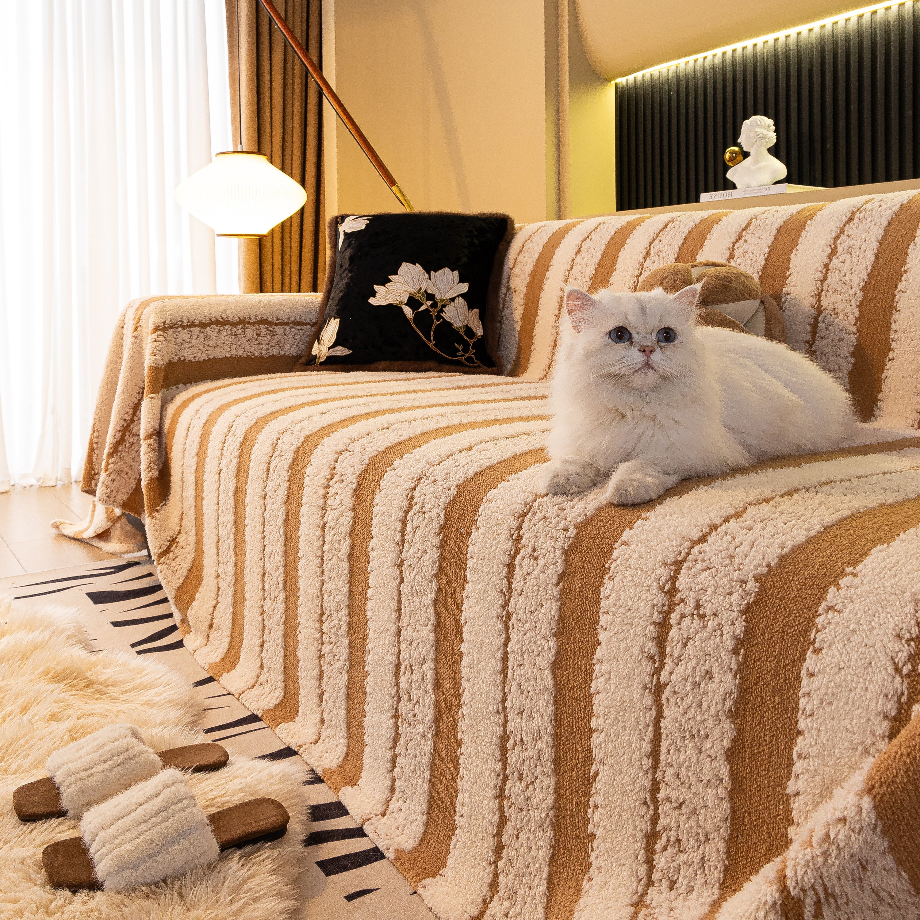 Thickened Coral Fleece Sofa Throw Cover Slipcover Warm Jacquard Cozy Couch Cover Blankets - Image 68