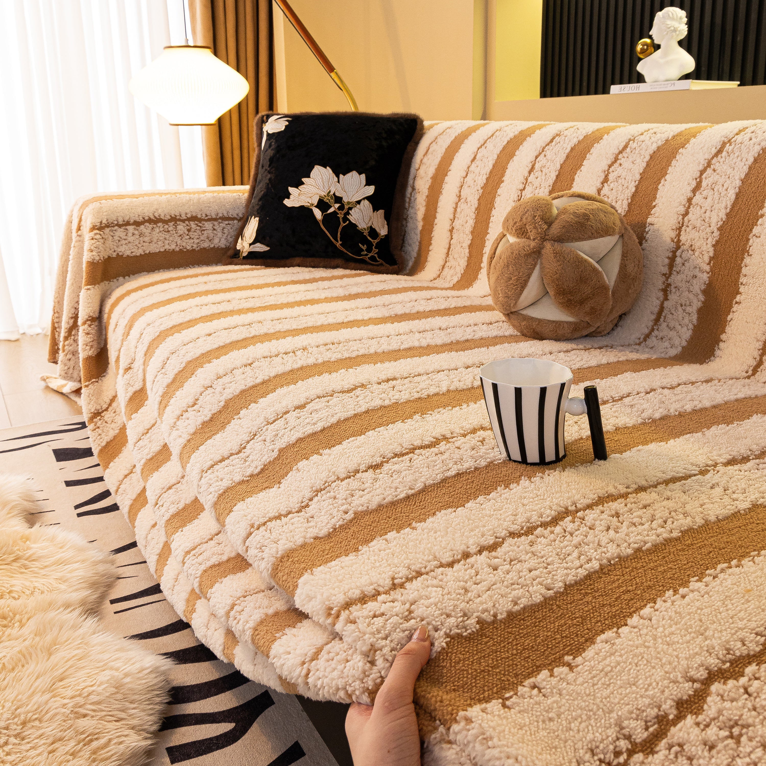 Thickened Coral Fleece Sofa Throw Cover Slipcover Warm Jacquard Cozy Couch Cover Blankets - Image 69