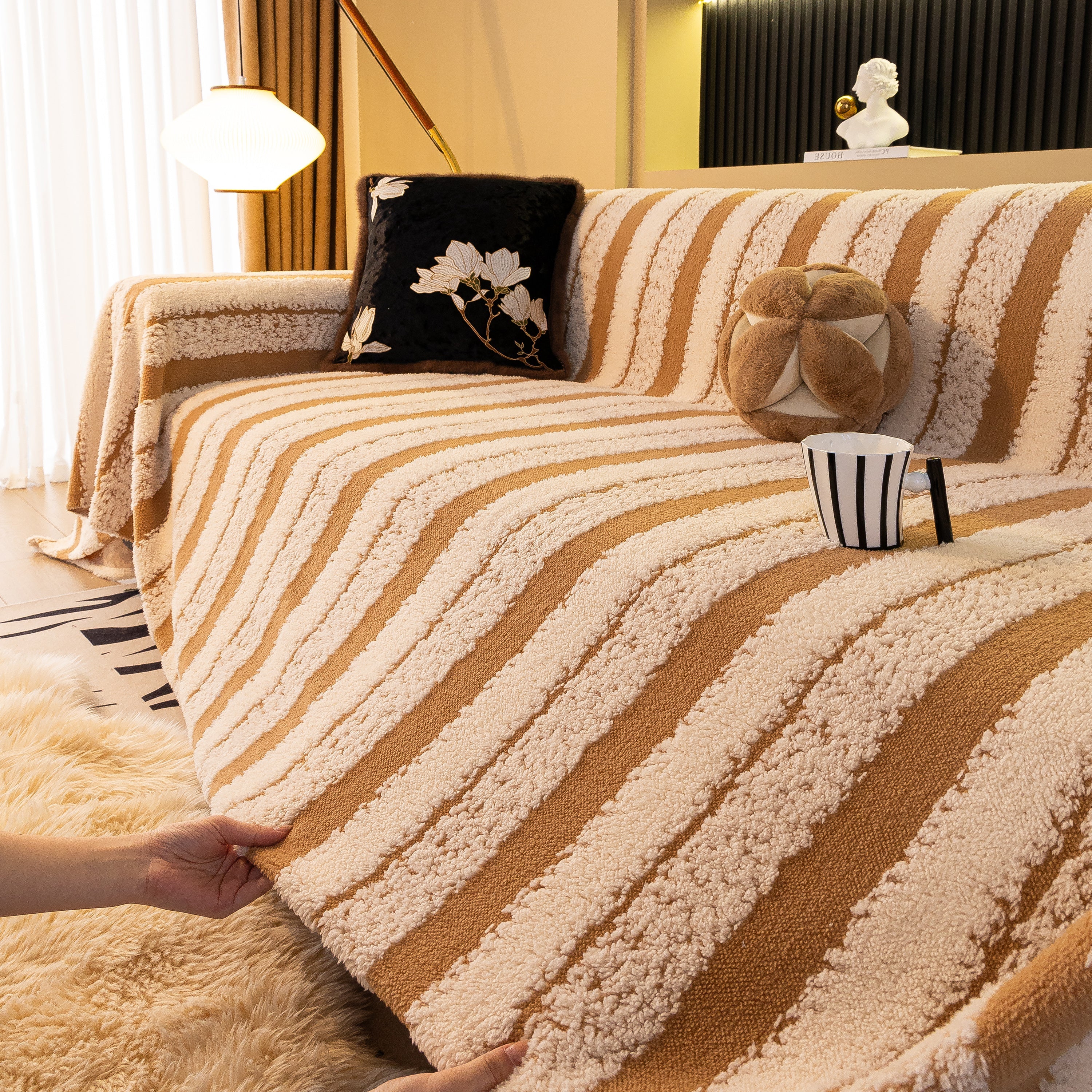 Thickened Coral Fleece Sofa Throw Cover Slipcover Warm Jacquard Cozy Couch Cover Blankets - Image 71