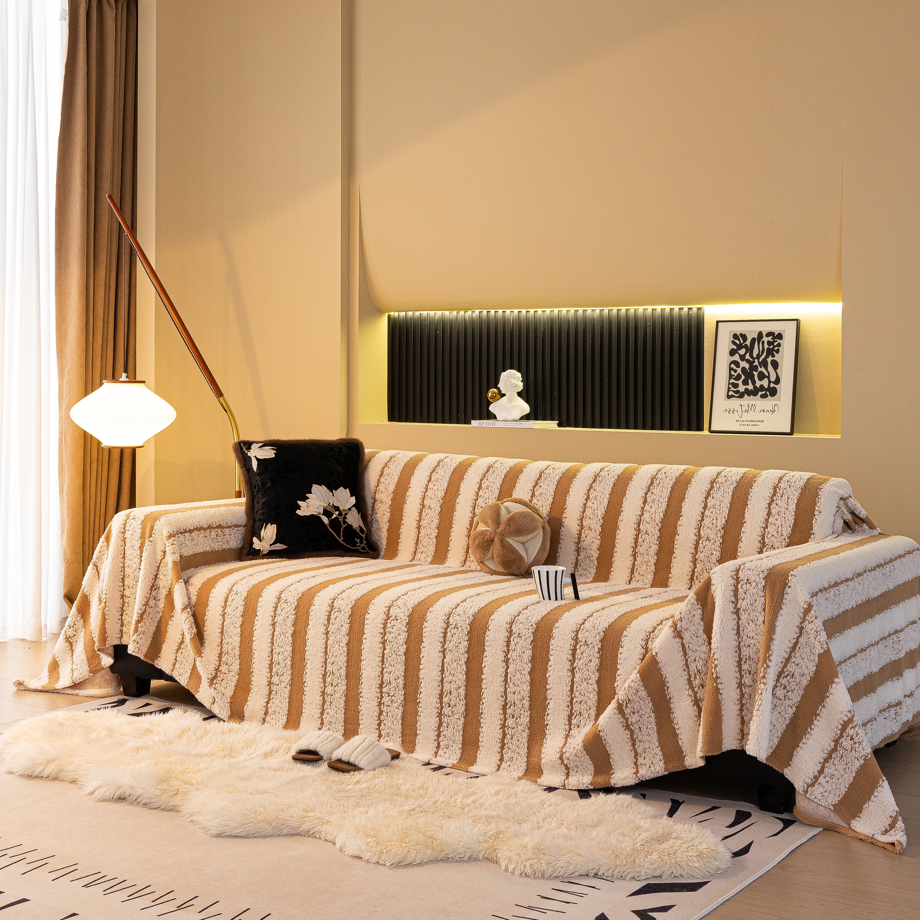 Thickened Coral Fleece Sofa Throw Cover Slipcover Warm Jacquard Cozy Couch Cover Blankets - Image 72