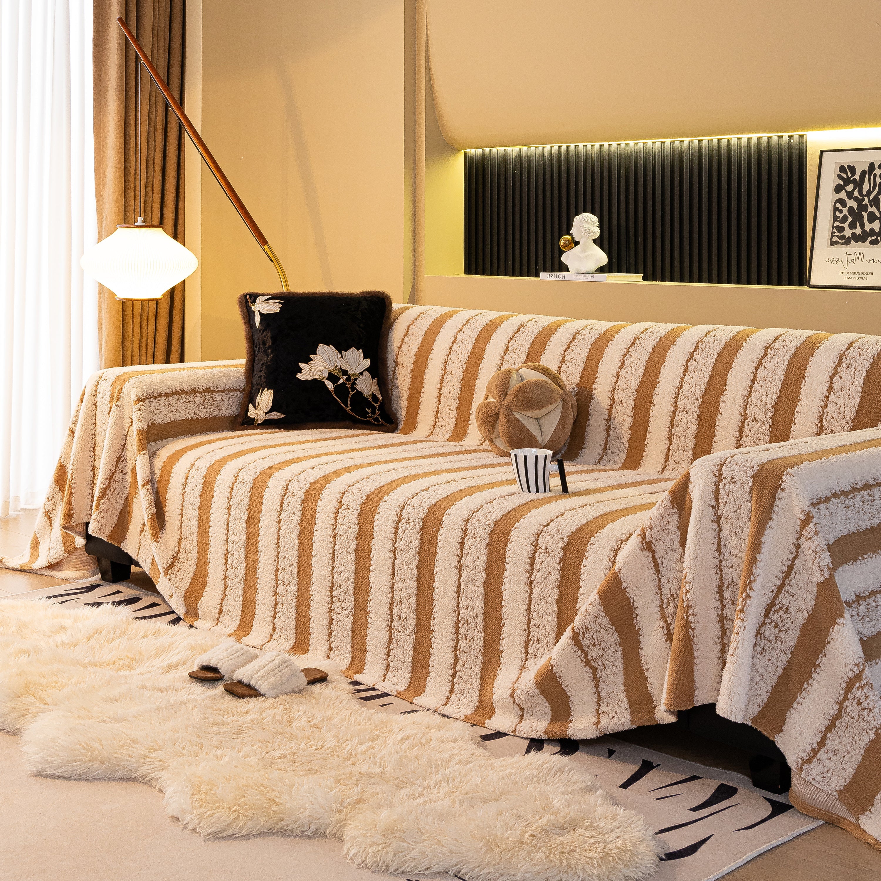 Thickened Coral Fleece Sofa Throw Cover Slipcover Warm Jacquard Cozy Couch Cover Blankets - Image 73