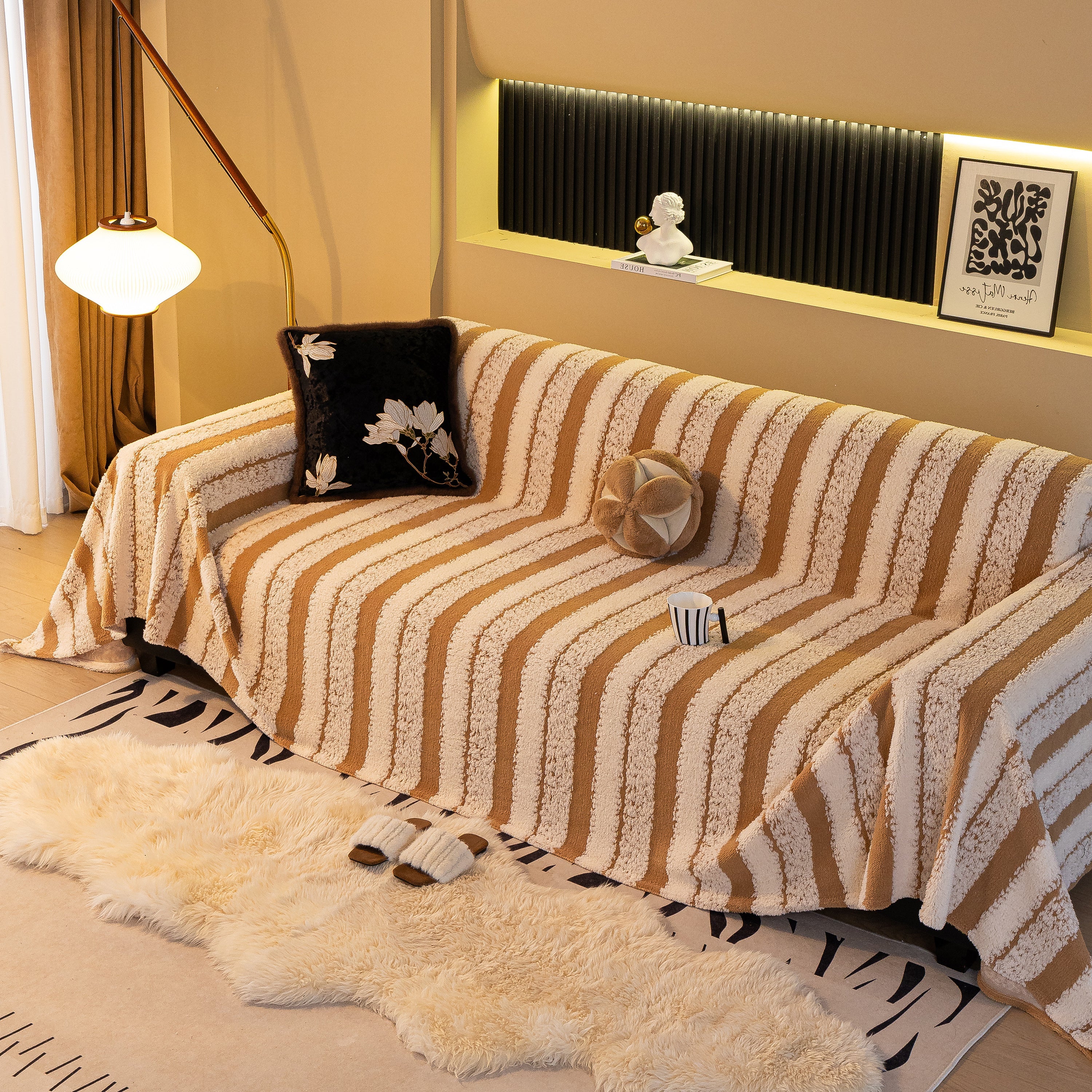 Thickened Coral Fleece Sofa Throw Cover Slipcover Warm Jacquard Cozy Couch Cover Blankets - Image 74