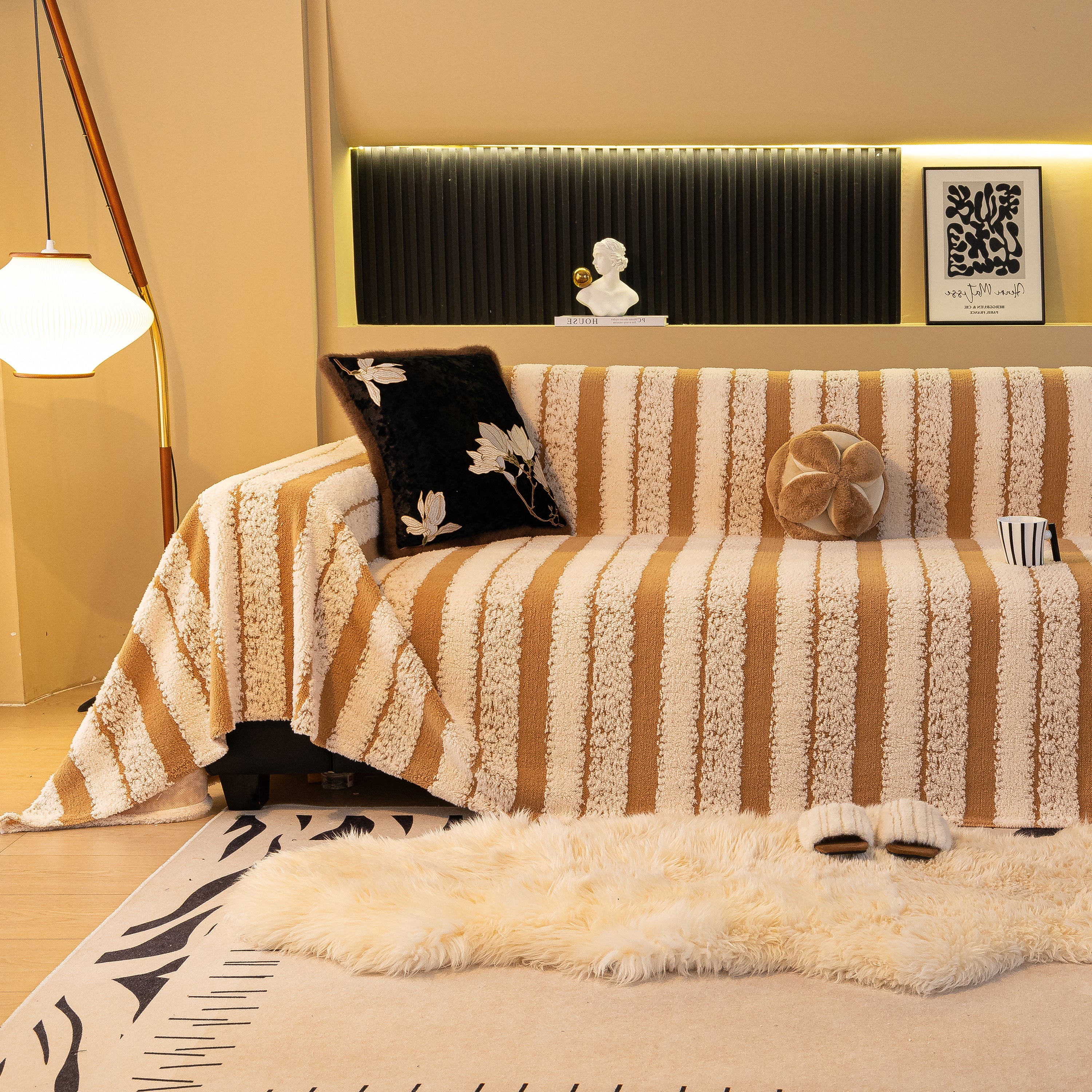 Thickened Coral Fleece Sofa Throw Cover Slipcover Warm Jacquard Cozy Couch Cover Blankets - Image 75