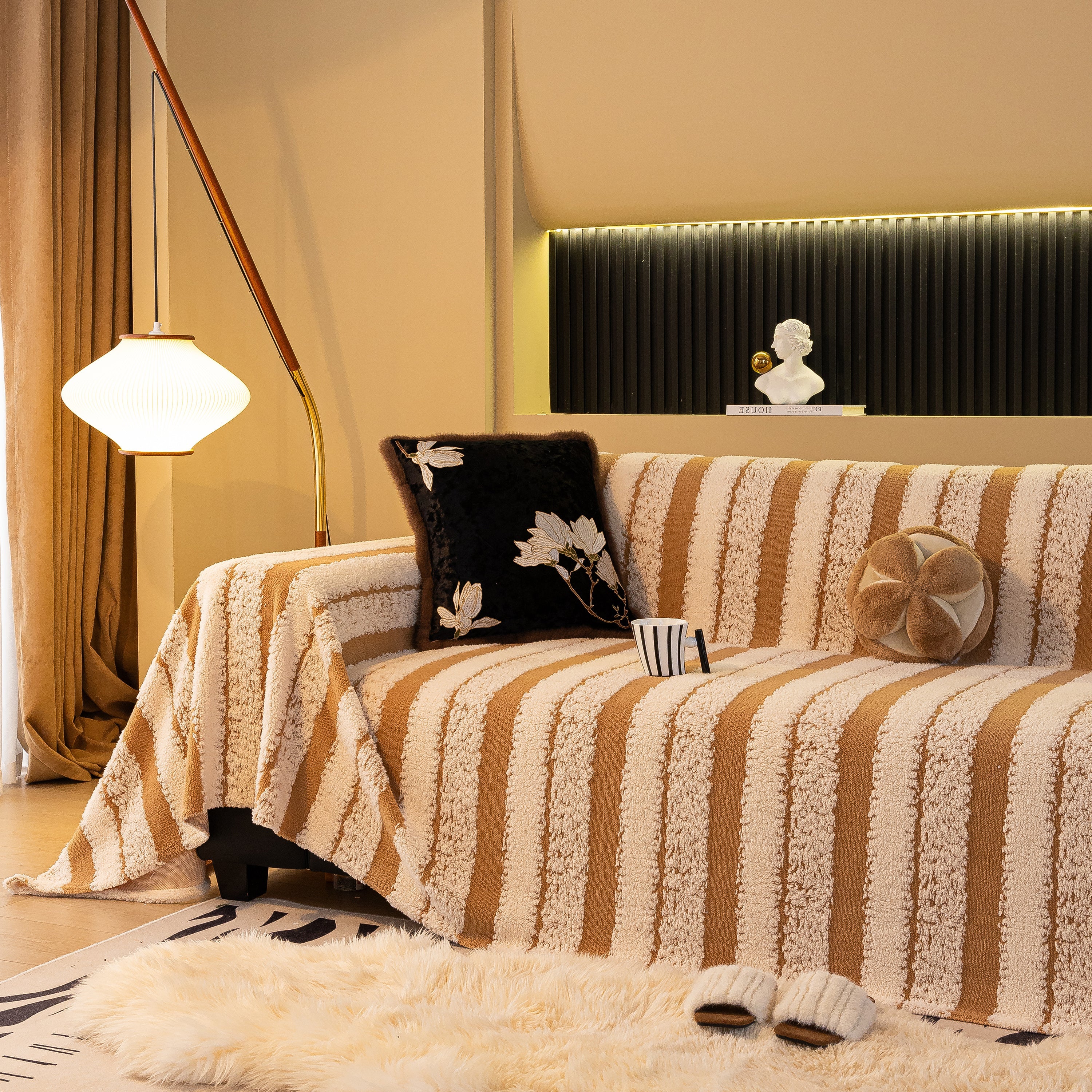 Thickened Coral Fleece Sofa Throw Cover Slipcover Warm Jacquard Cozy Couch Cover Blankets - Image 76