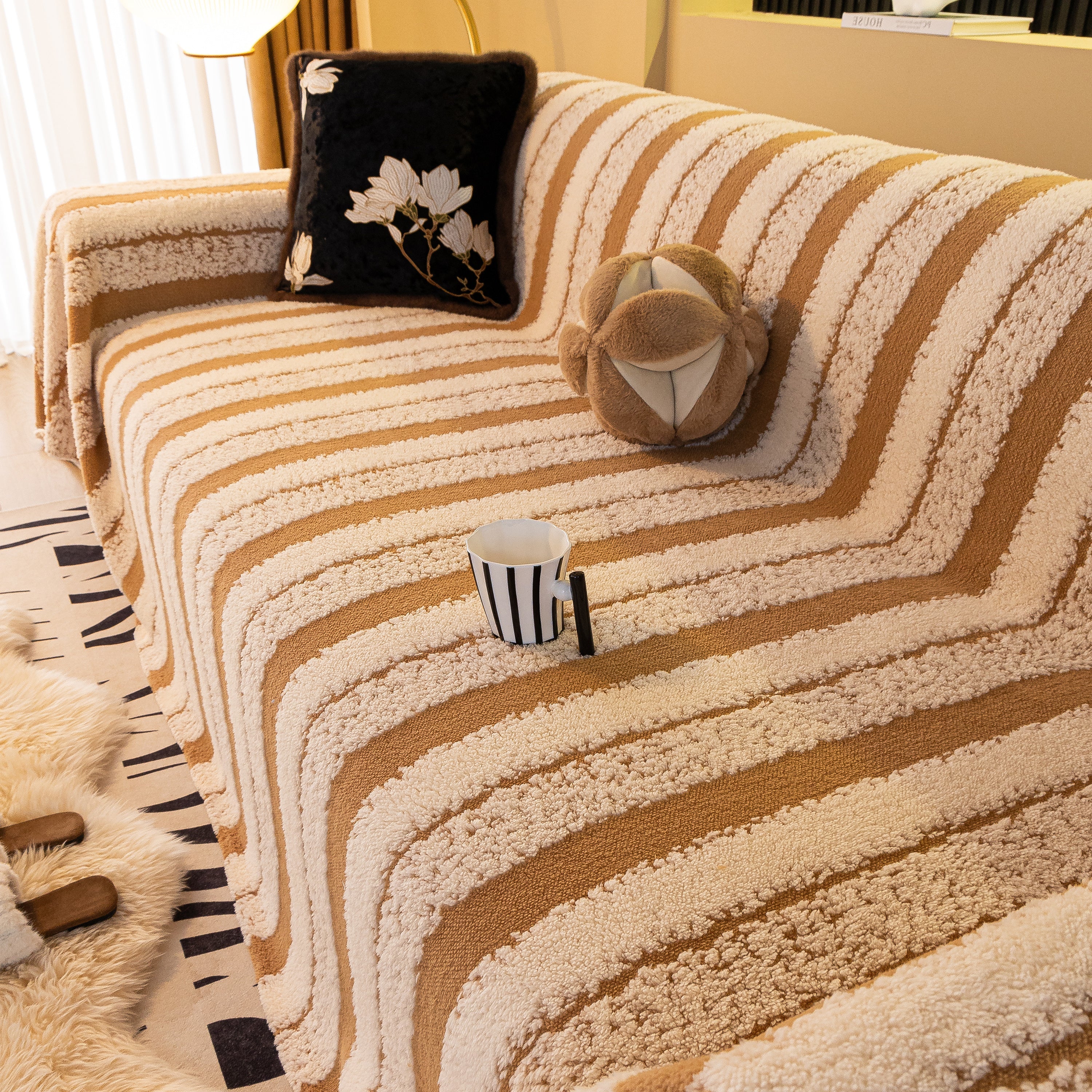 Thickened Coral Fleece Sofa Throw Cover Slipcover Warm Jacquard Cozy Couch Cover Blankets - Image 77