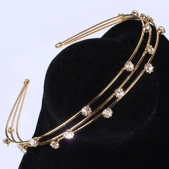 Three Strand Jeweled Headband Tiara | Party or Bridal Hair Accessory [Available in Gold or Silver] - Image 10
