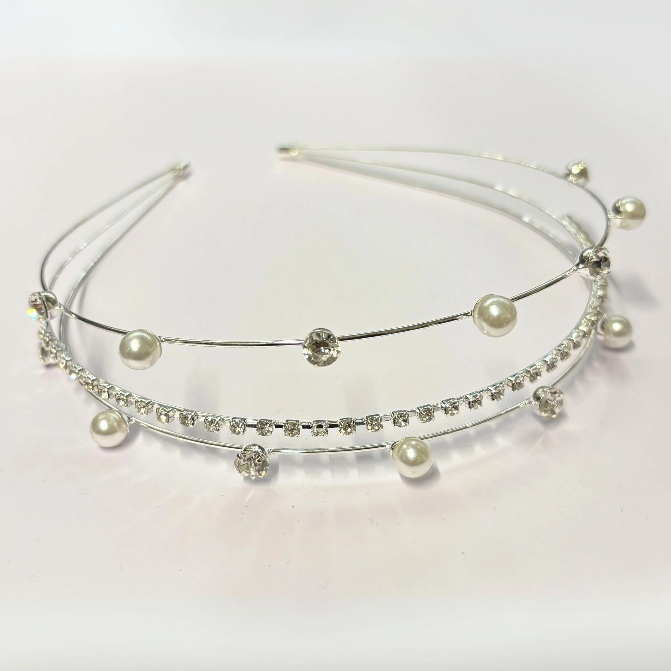 Three Strand Jeweled Headband Tiara | Party or Bridal Hair Accessory [Available in Gold or Silver] - Image 2