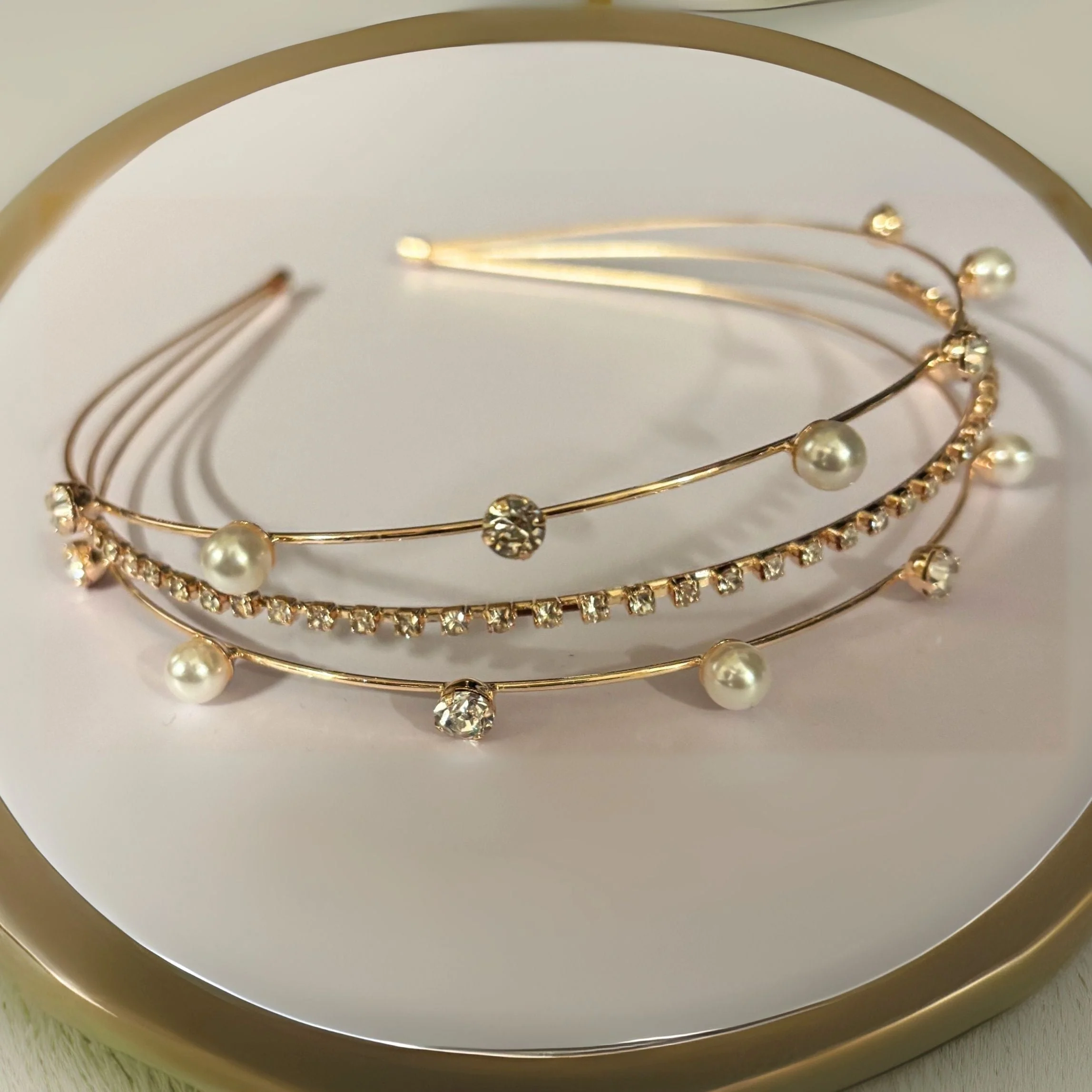 Three Strand Jeweled Headband Tiara | Party or Bridal Hair Accessory [Available in Gold or Silver] - Image 5