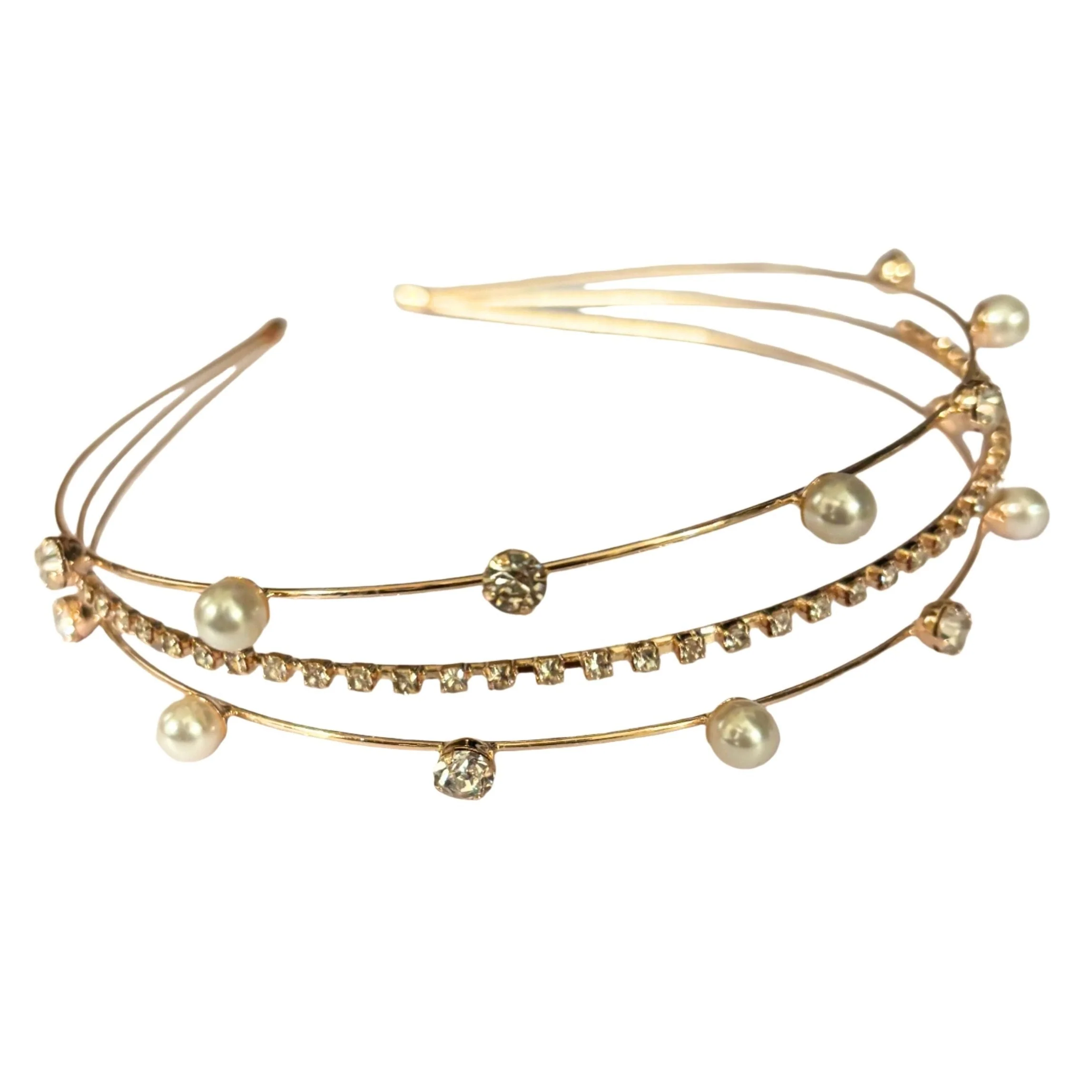 Three Strand Jeweled Headband Tiara | Party or Bridal Hair Accessory [Available in Gold or Silver] - Image 6