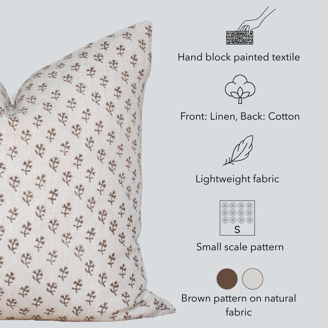 Tierra Block Printed Pillow Cover | Brown - Image 8