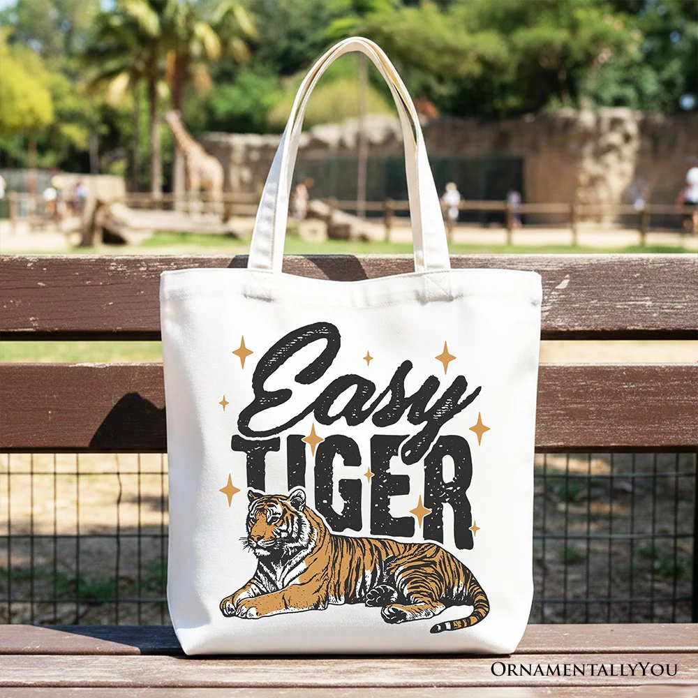 Tiger Retro Grunge Canvas Tote Bag, Vintage Gift Shopper With Wild Animal - Image 5