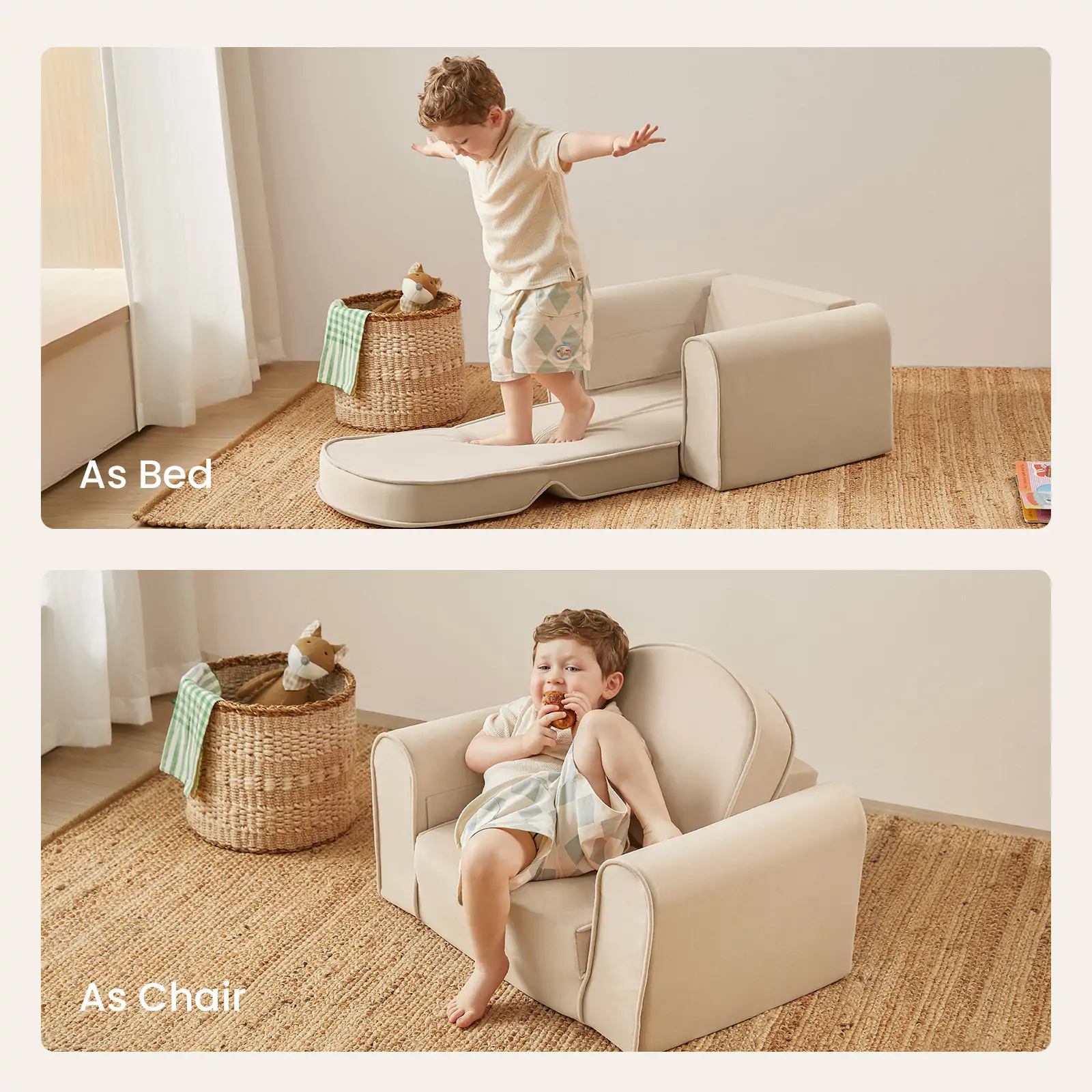 Tiny Land® GentleSnug Kid Chair - Beige White - Image 6