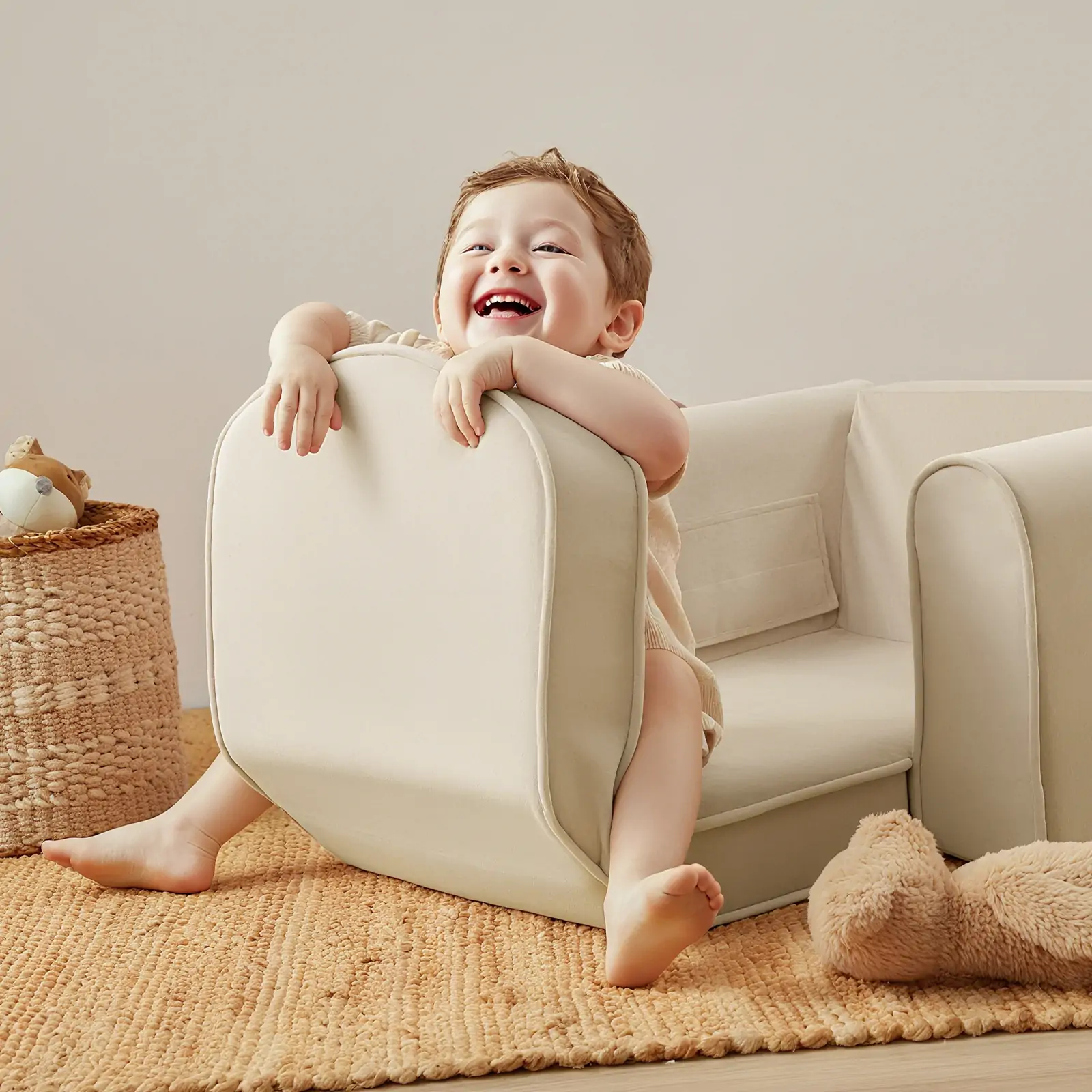 Tiny Land® GentleSnug Kid Chair - Beige White - Image 8