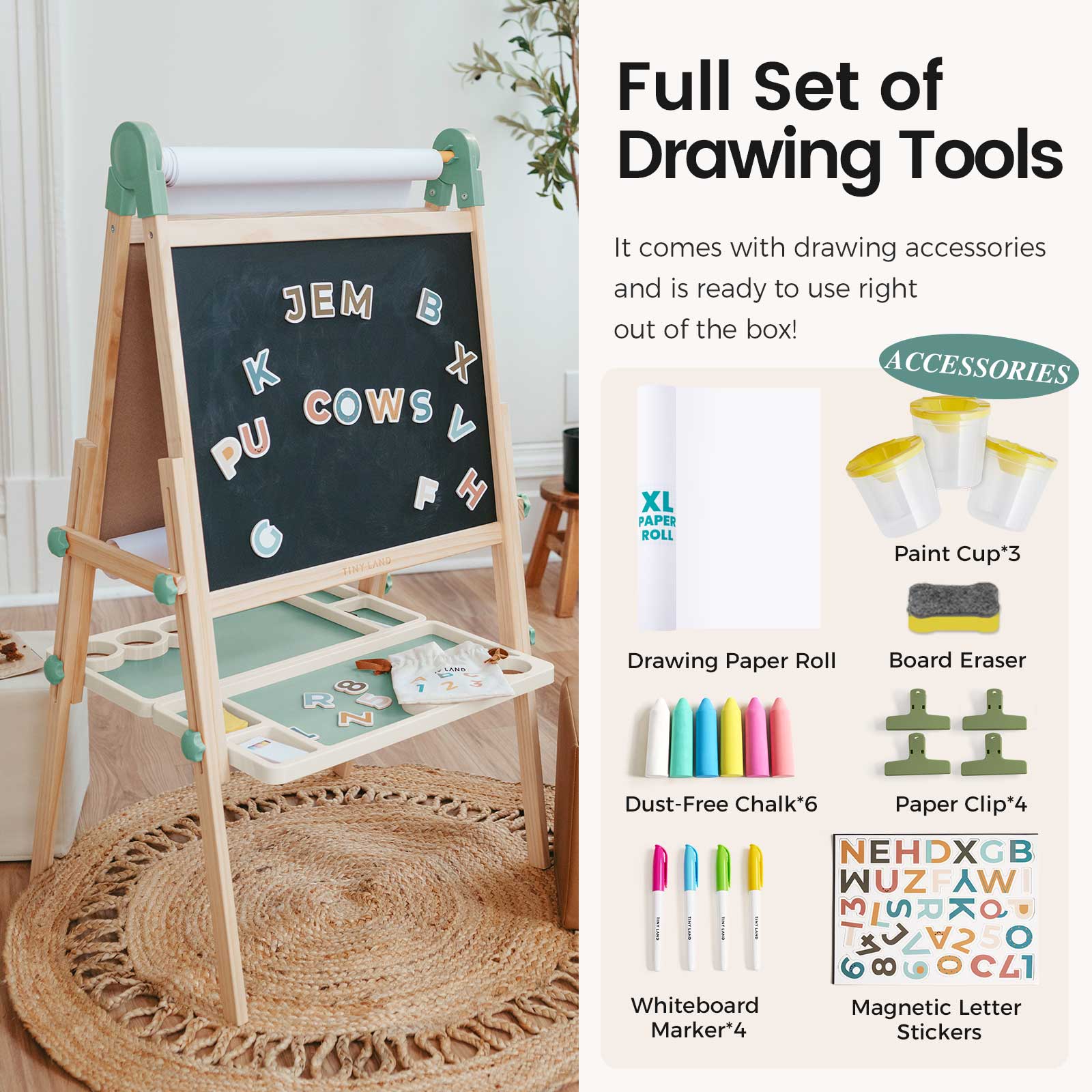 Tiny Land® Magnitales Easel for Kids - Green - Image 2