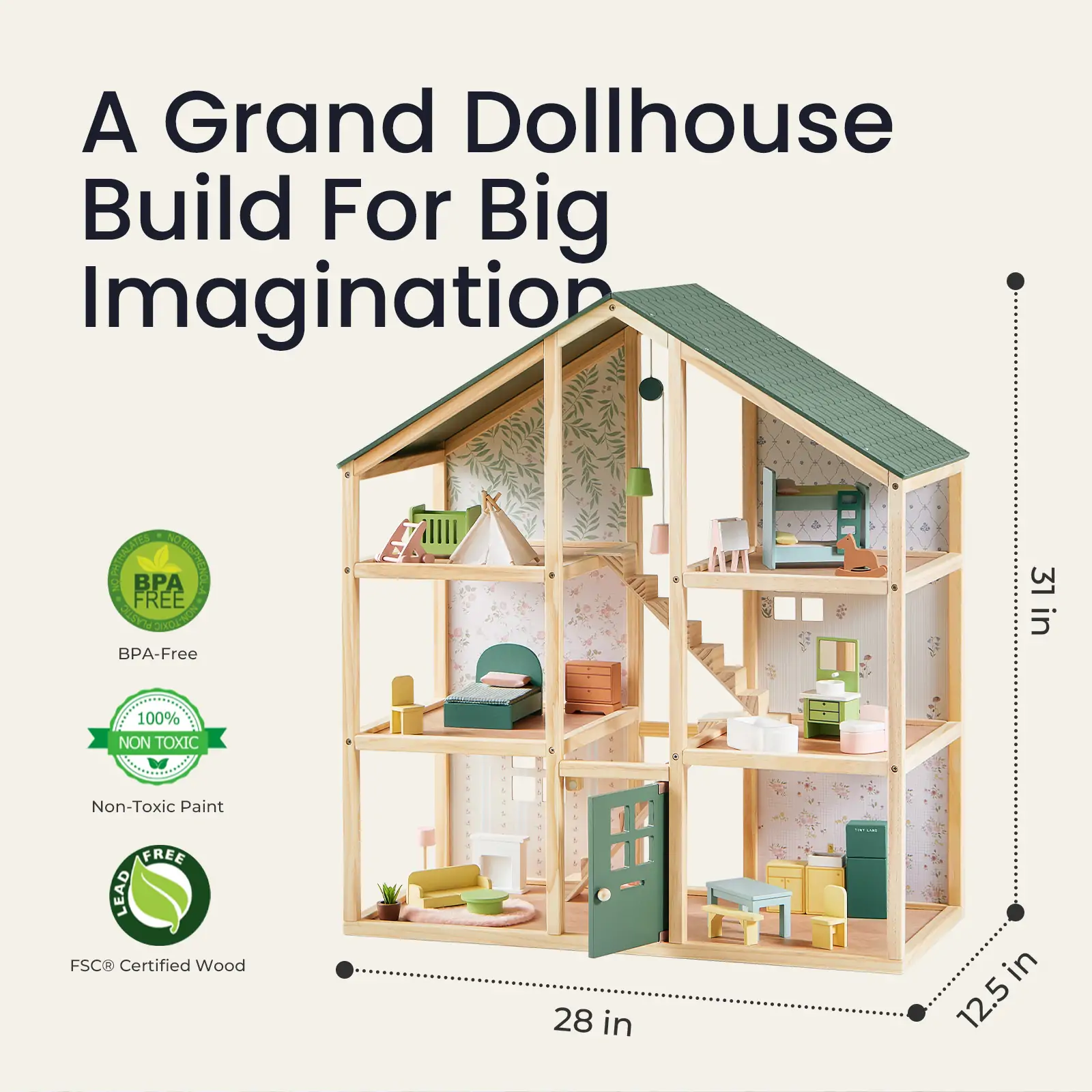 Tiny Land® Sweetwood Evergreen Dollhouse without Dolls - Image 6