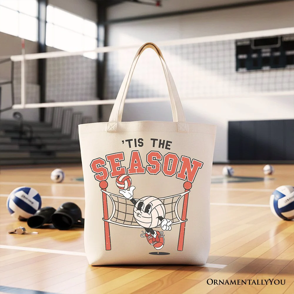 Tis the Season Volleyball Canvas Tote Bag, Retro Game Day Lightweight Sports Gift Bag - Image 4