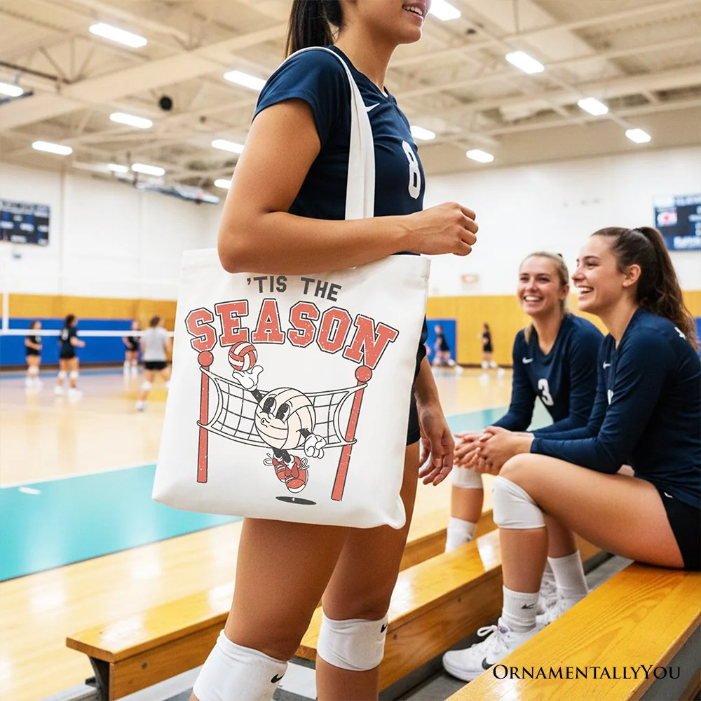 Tis the Season Volleyball Canvas Tote Bag, Retro Game Day Lightweight Sports Gift Bag - Image 5