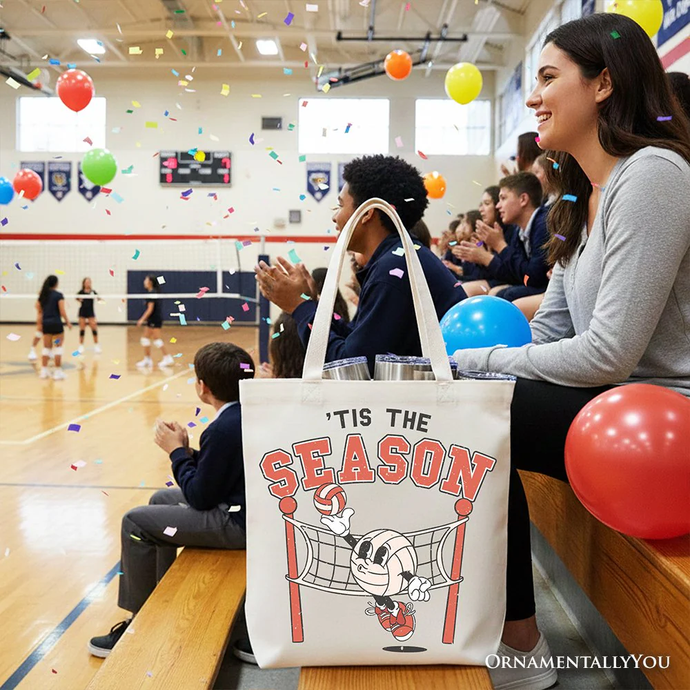 Tis the Season Volleyball Canvas Tote Bag, Retro Game Day Lightweight Sports Gift Bag - Image 6