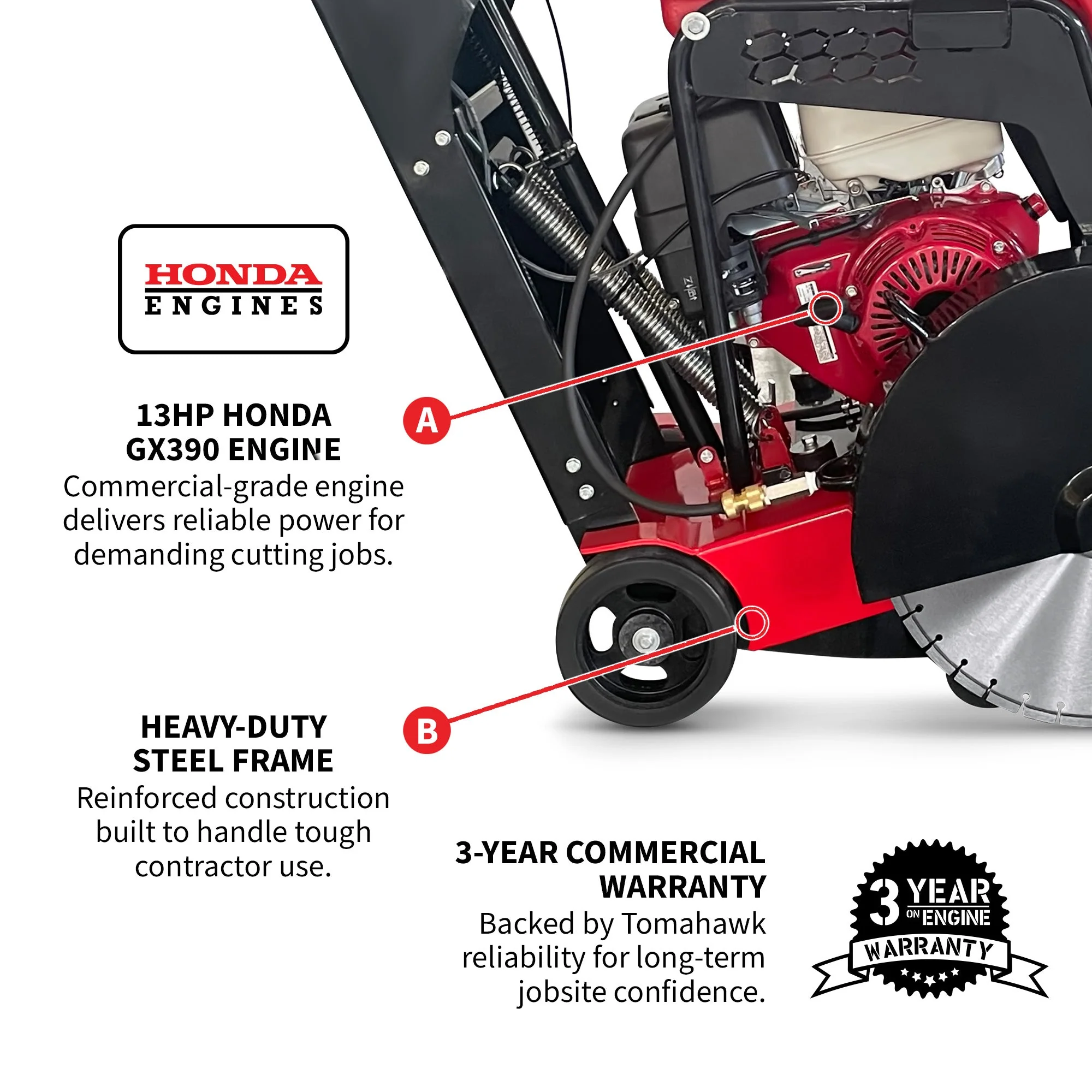 PRE ORDER: 20 Inch Walk Behind Concrete Saw with 13 HP Honda Water Tank GX390 Engine for Asphalt Concrete Cutting - Image 2